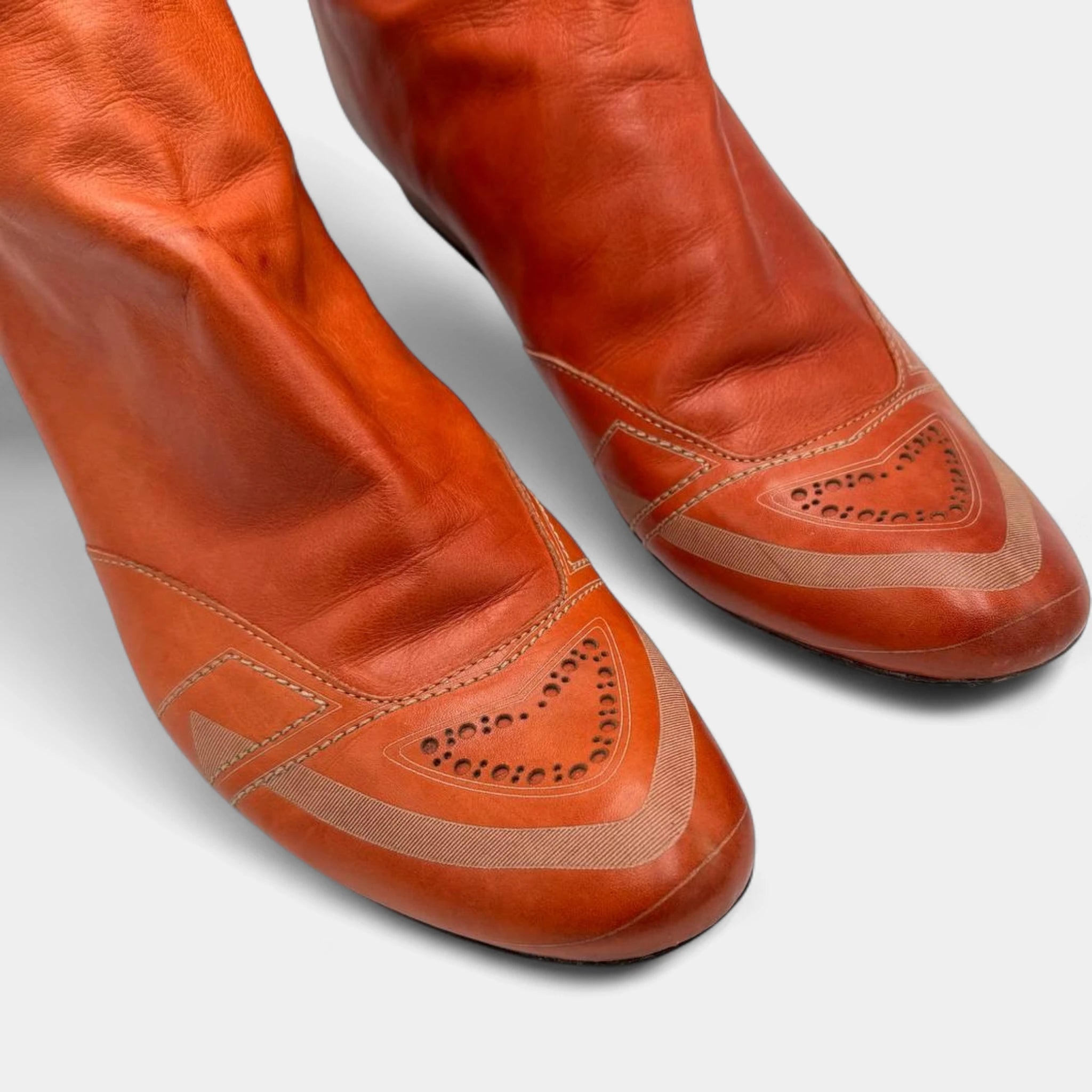 Marithé + François Girbaud Orange Slouchy Back-Zip Brogue Boots