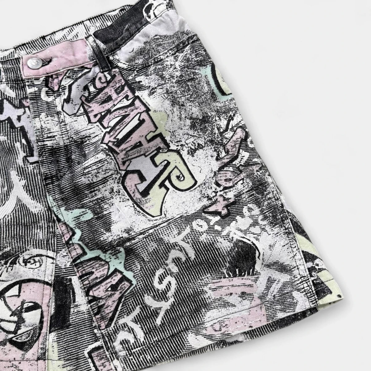 Just Cavalli 2000s Graffiti Print Denim Mini Skirt