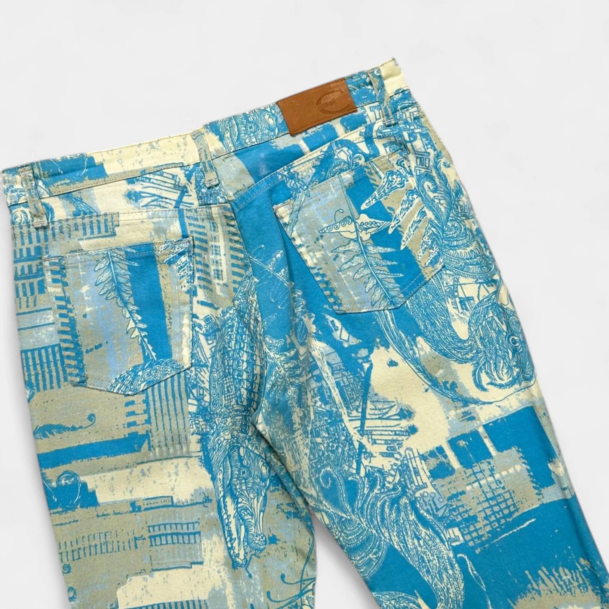 Just Cavalli 2000s Original Graphic Yellow Blue Flared Pants