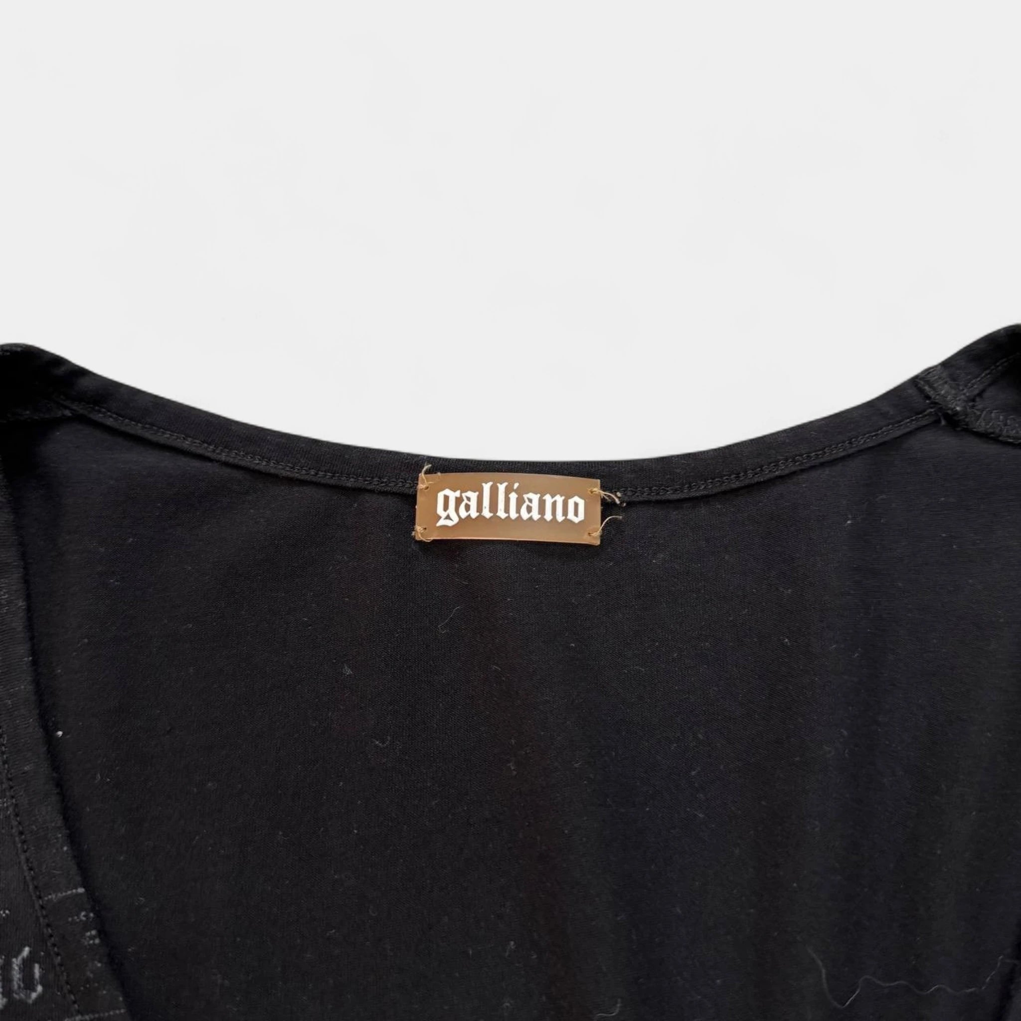 Galliano Newspaper Print Embellished Floral V-Neck T-Shirt