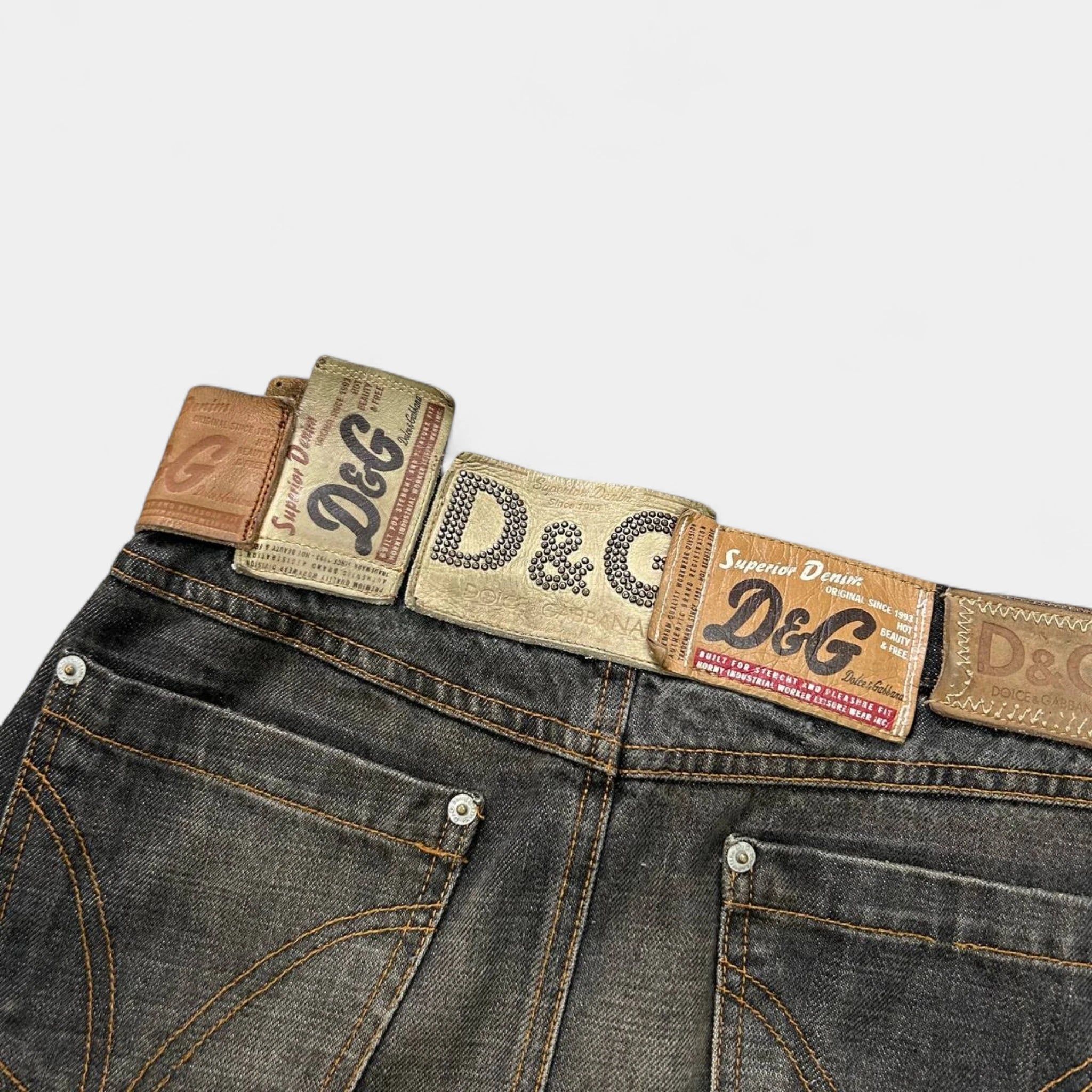 Dolce & Gabbana 2000's Leather Patchwork Denim Skirt