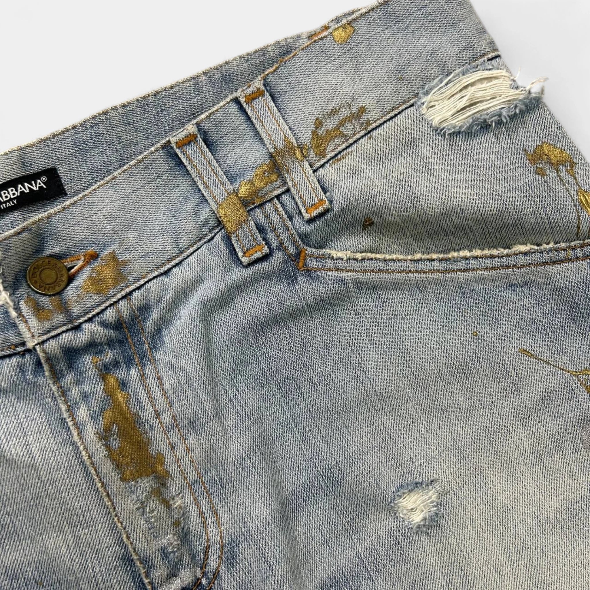 Dolce & Gabbana Gold Paint Splatter Denim Jeans