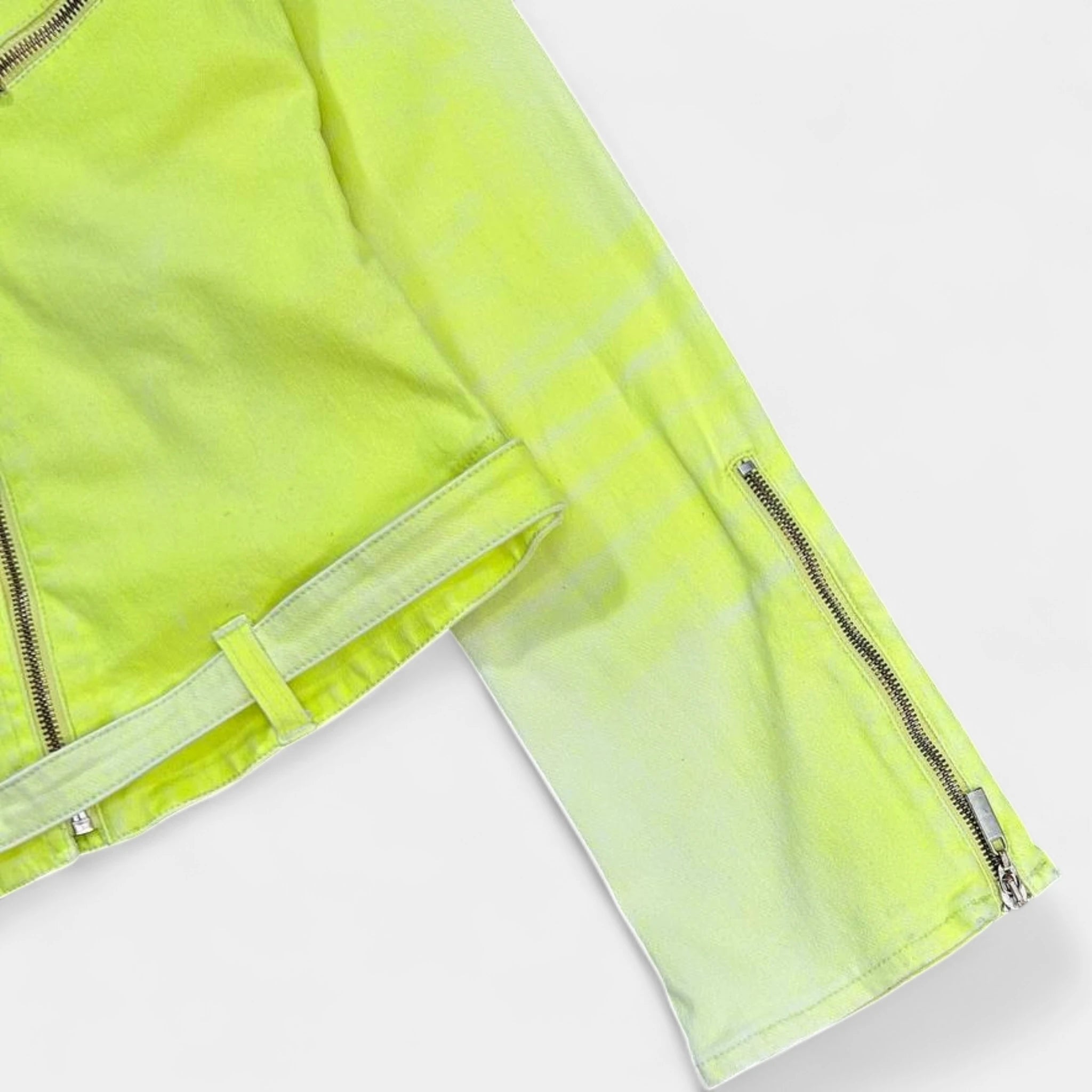 Just Cavalli 2000's Neon Yellow Denim Biker Jacket