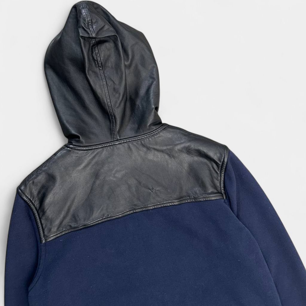 Marc Jacobs Leather Hooded Navy Blue Sweatshirt Jacket