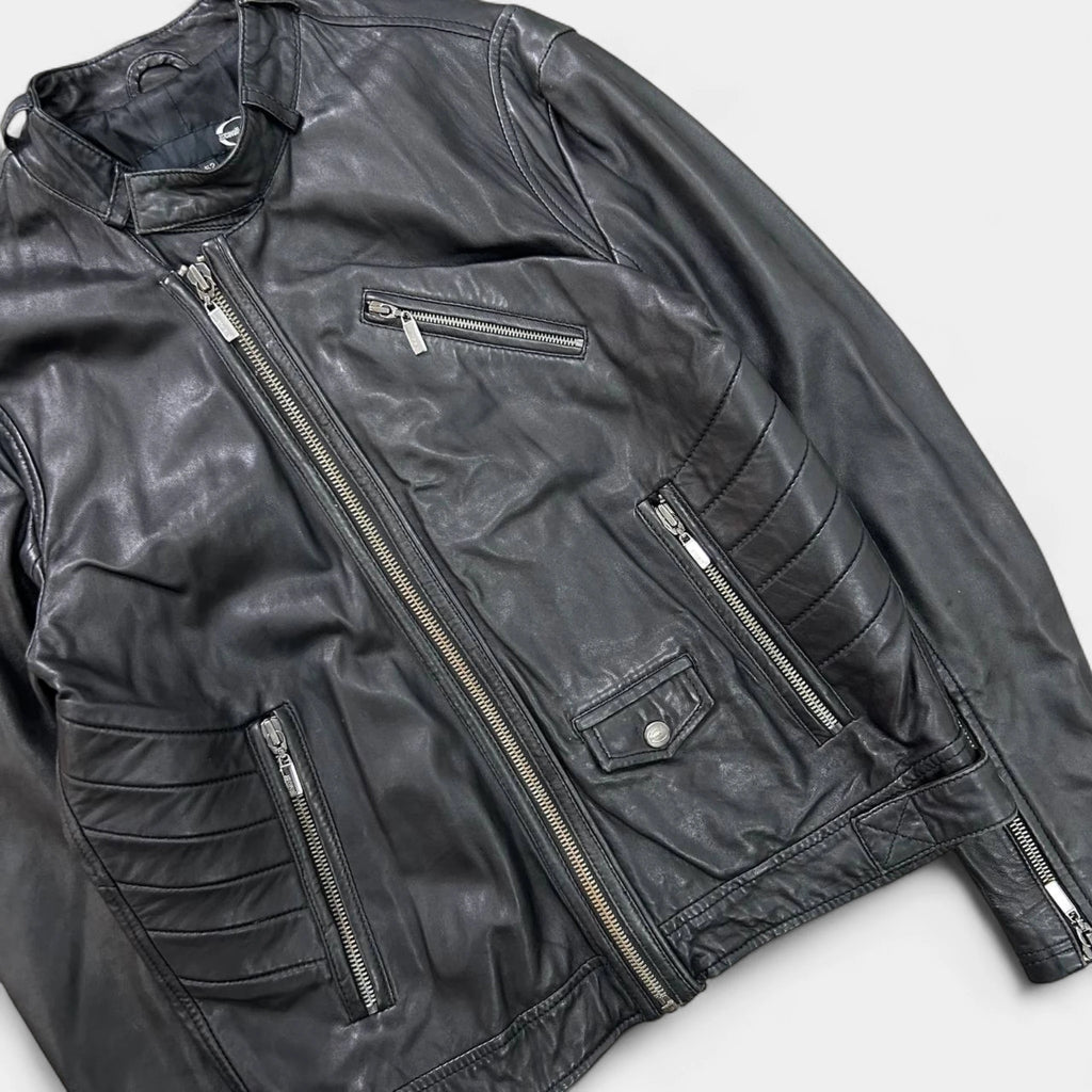 Just Cavalli Vintage Multi-Zip Leather Biker Jacket