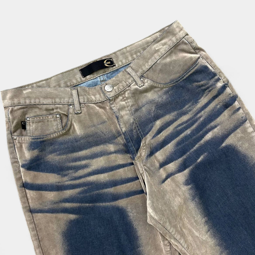 Just Cavalli Suede Beige and Blue Straight Leg Pants