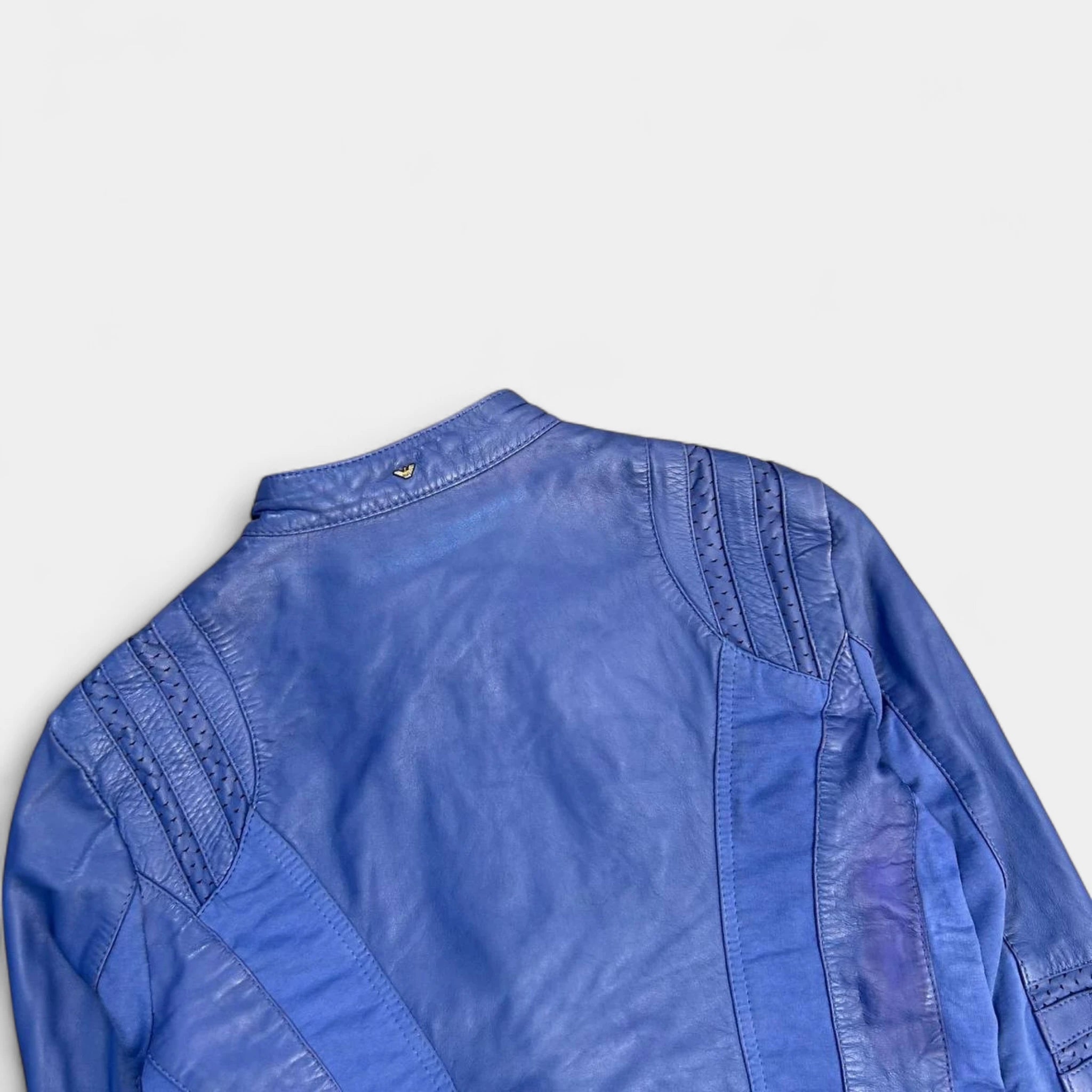 Armani Jeans Leather Blue Biker Jacket