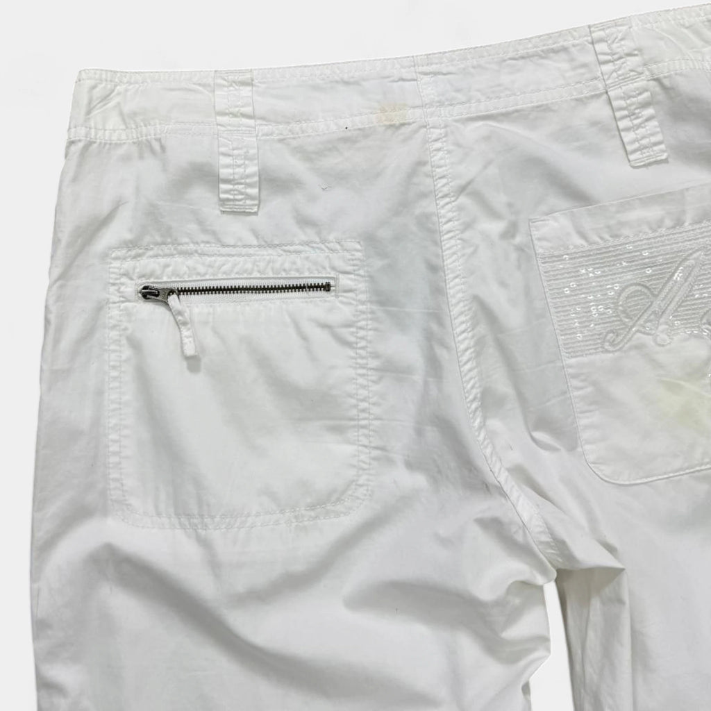 Armani Jeans 2000's White Multi-Zip Utility Cargo Trousers