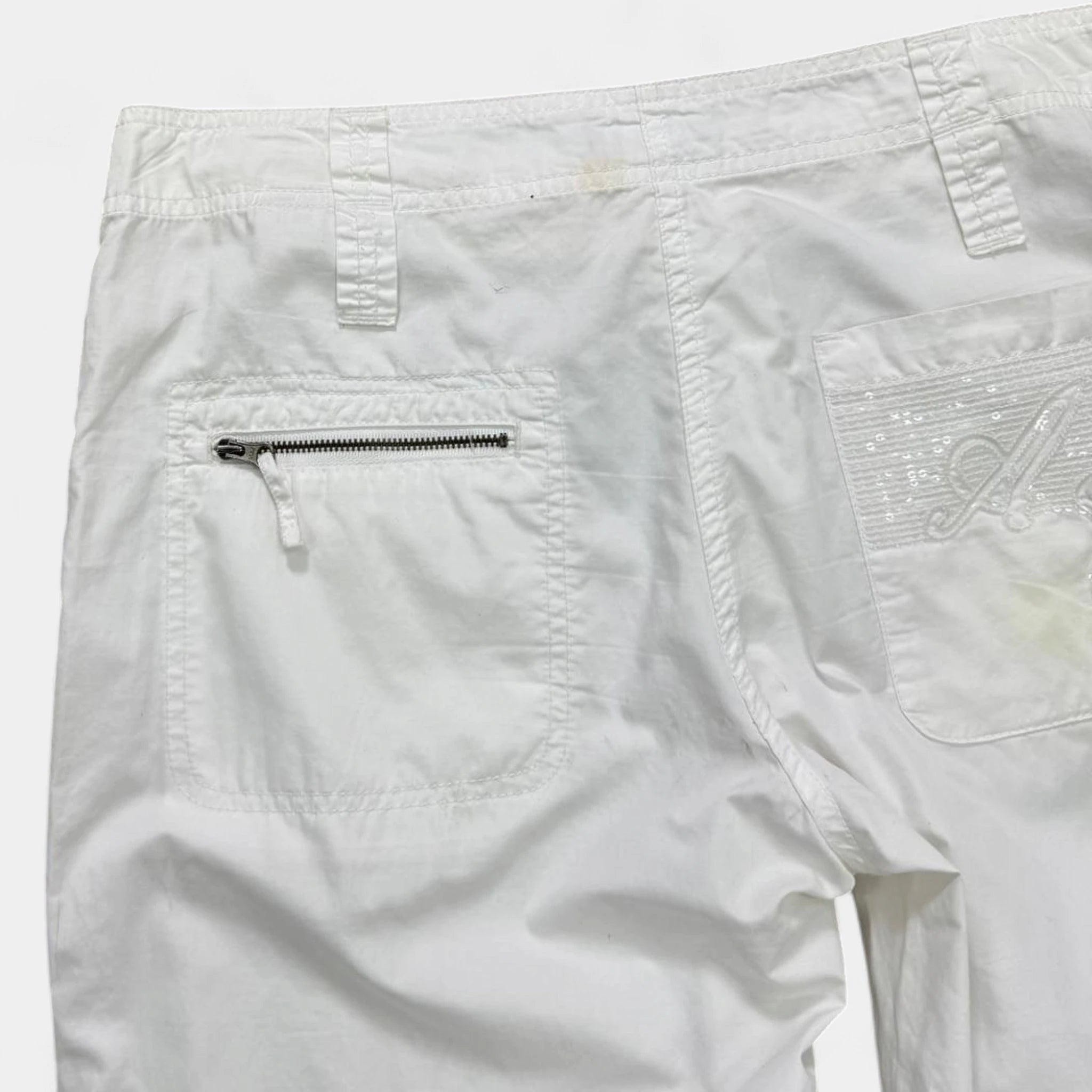 Armani Jeans 2000's White Multi-Zip Utility Cargo Trousers