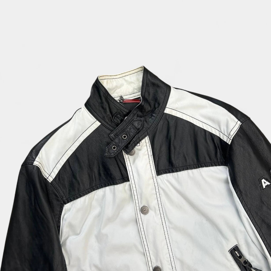 Armani Jeans 2000's Black and White Leather Jacket