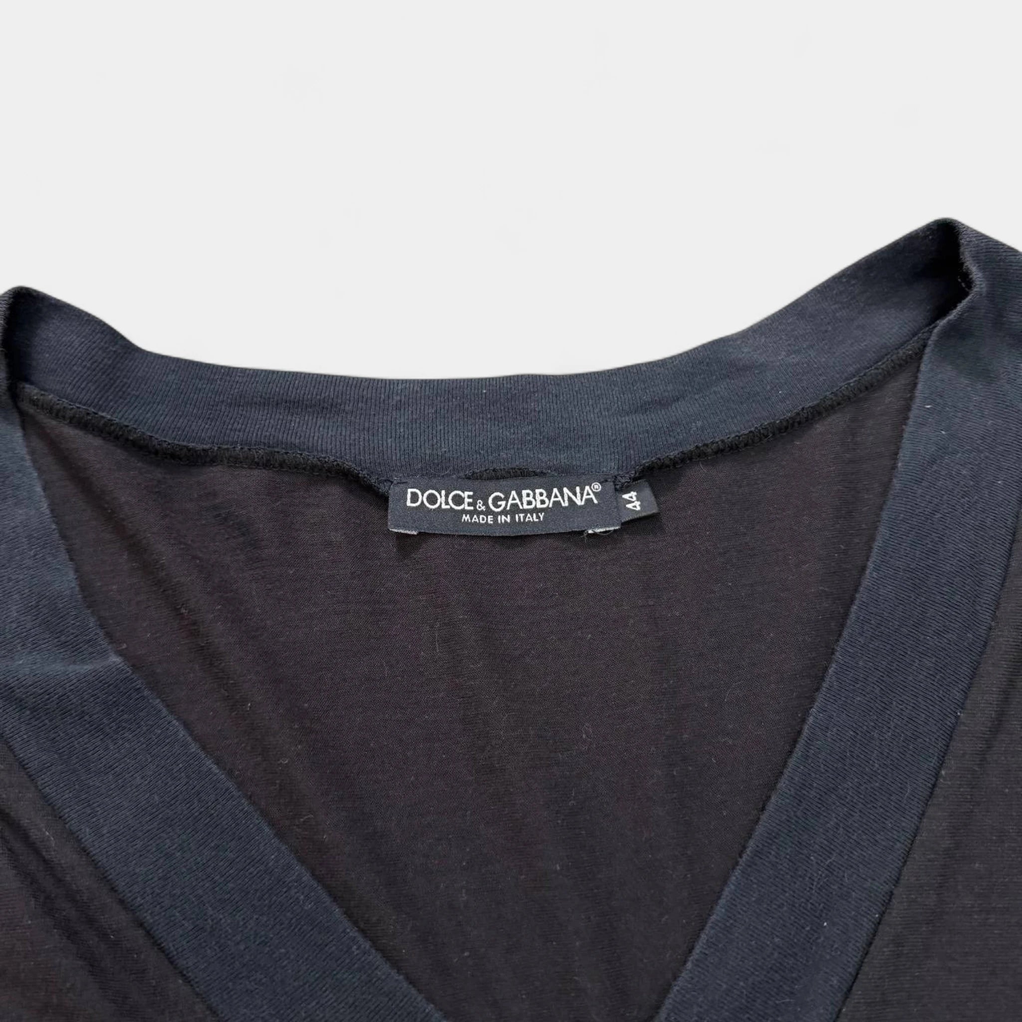 Dolce & Gabbana Black Deep V-Neck Contrast Collar T-Shirt