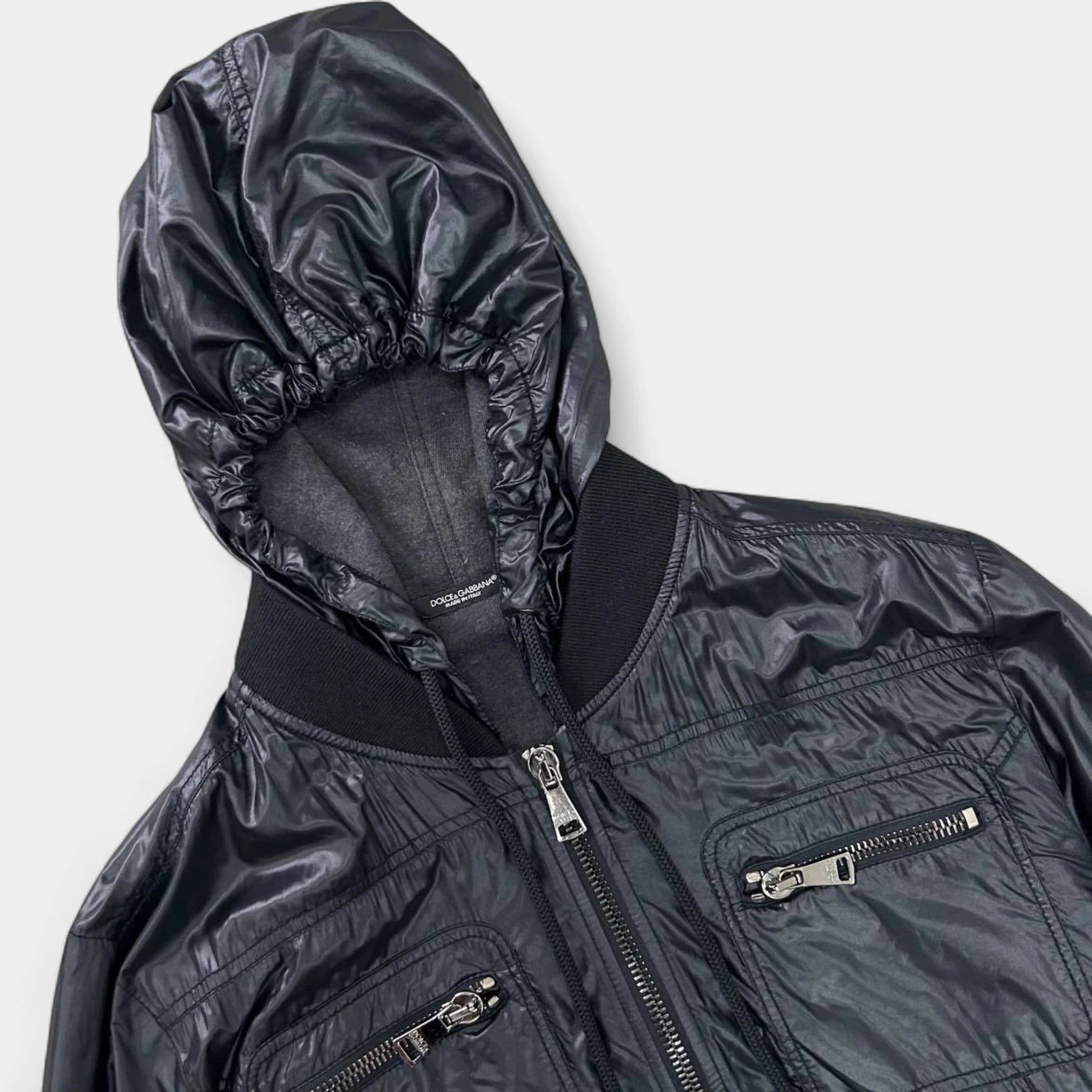 Dolce & Gabbana Utilitarian Navy Blue Hooded Bomber Jacket