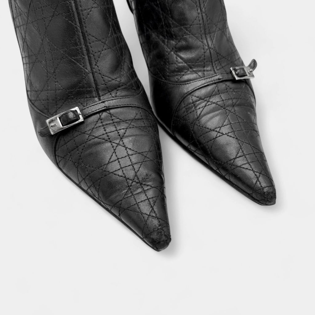 Christian Dior Black Cannage Leather Pointed Kitten-Heel Boots