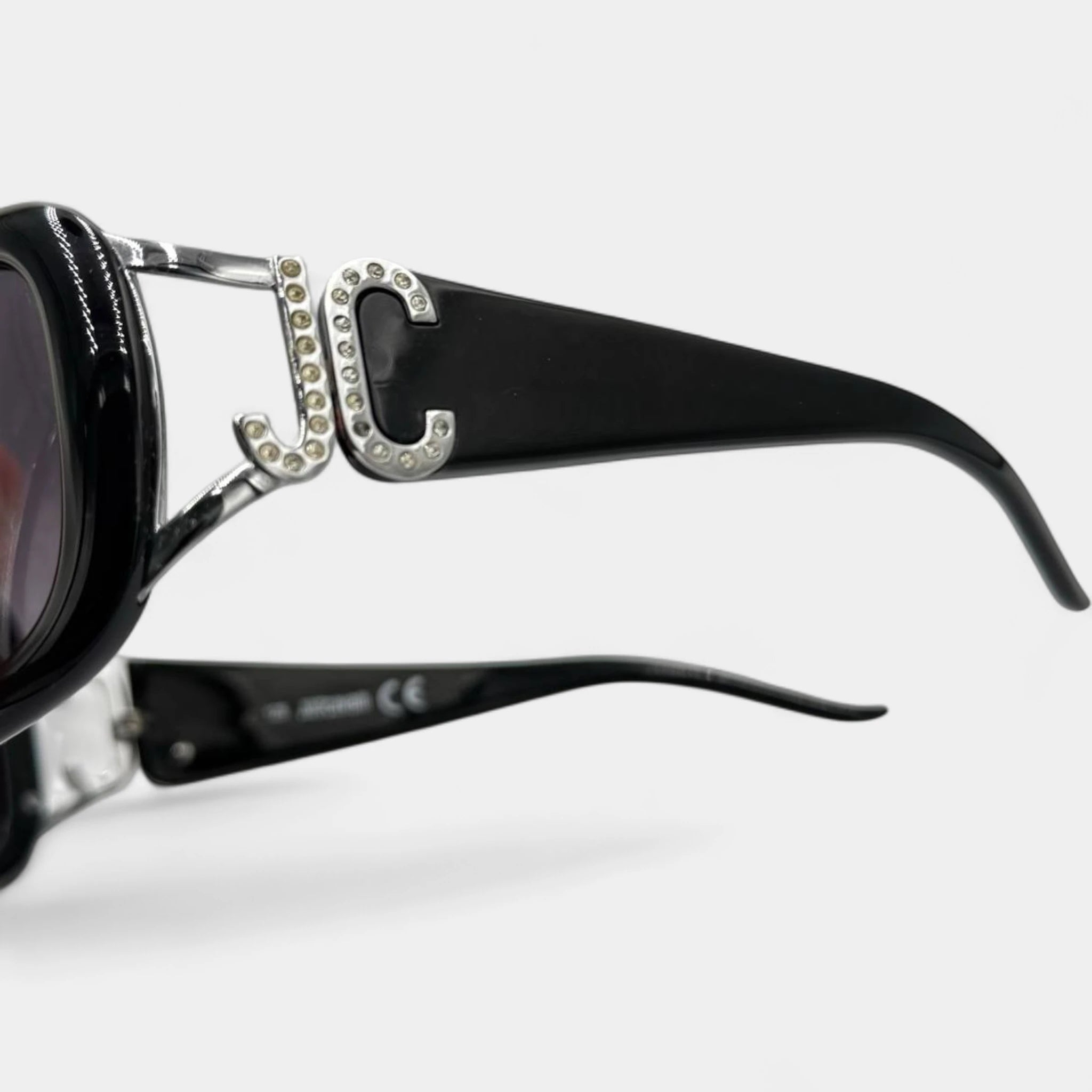 Just Cavalli 2000s Round Black Frame Sunglasses with Rhinestone Logo