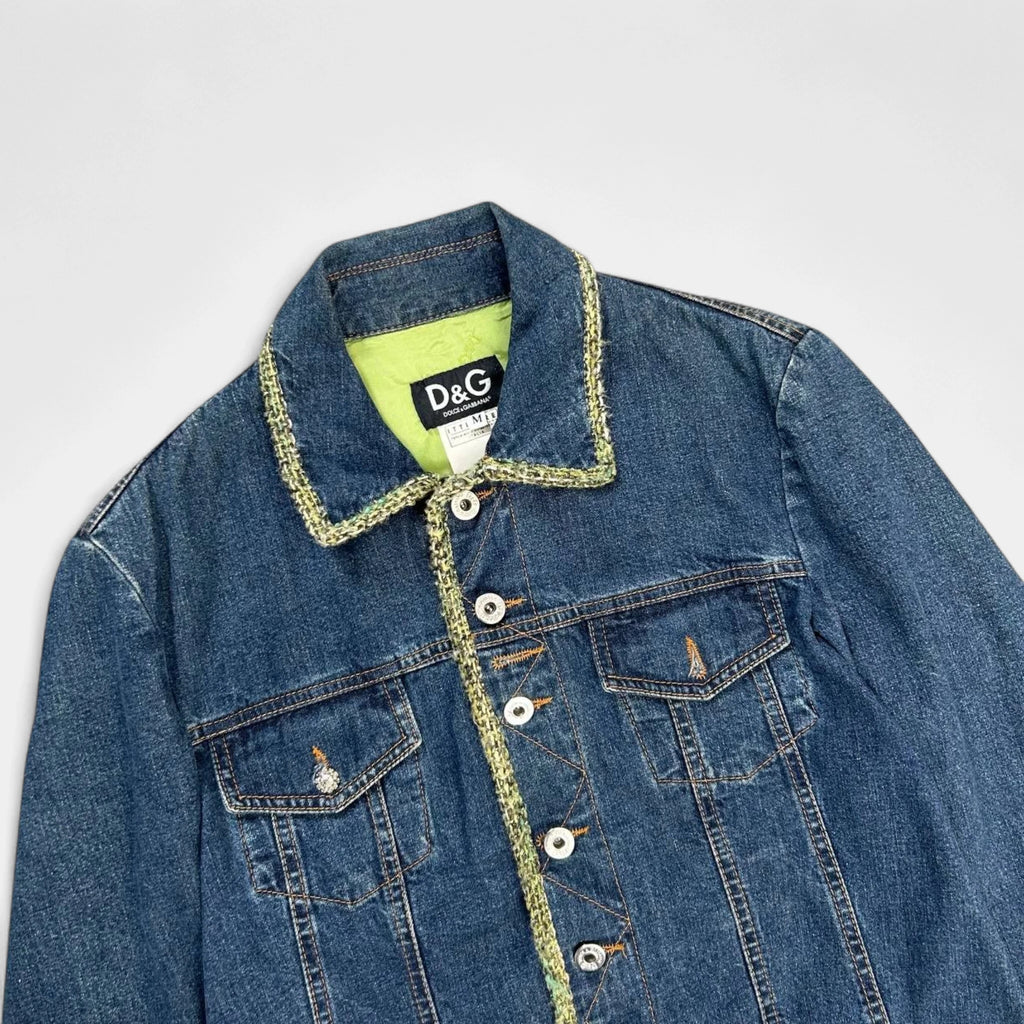 Dolce & Gabbana Green Tweed Denim Jacket