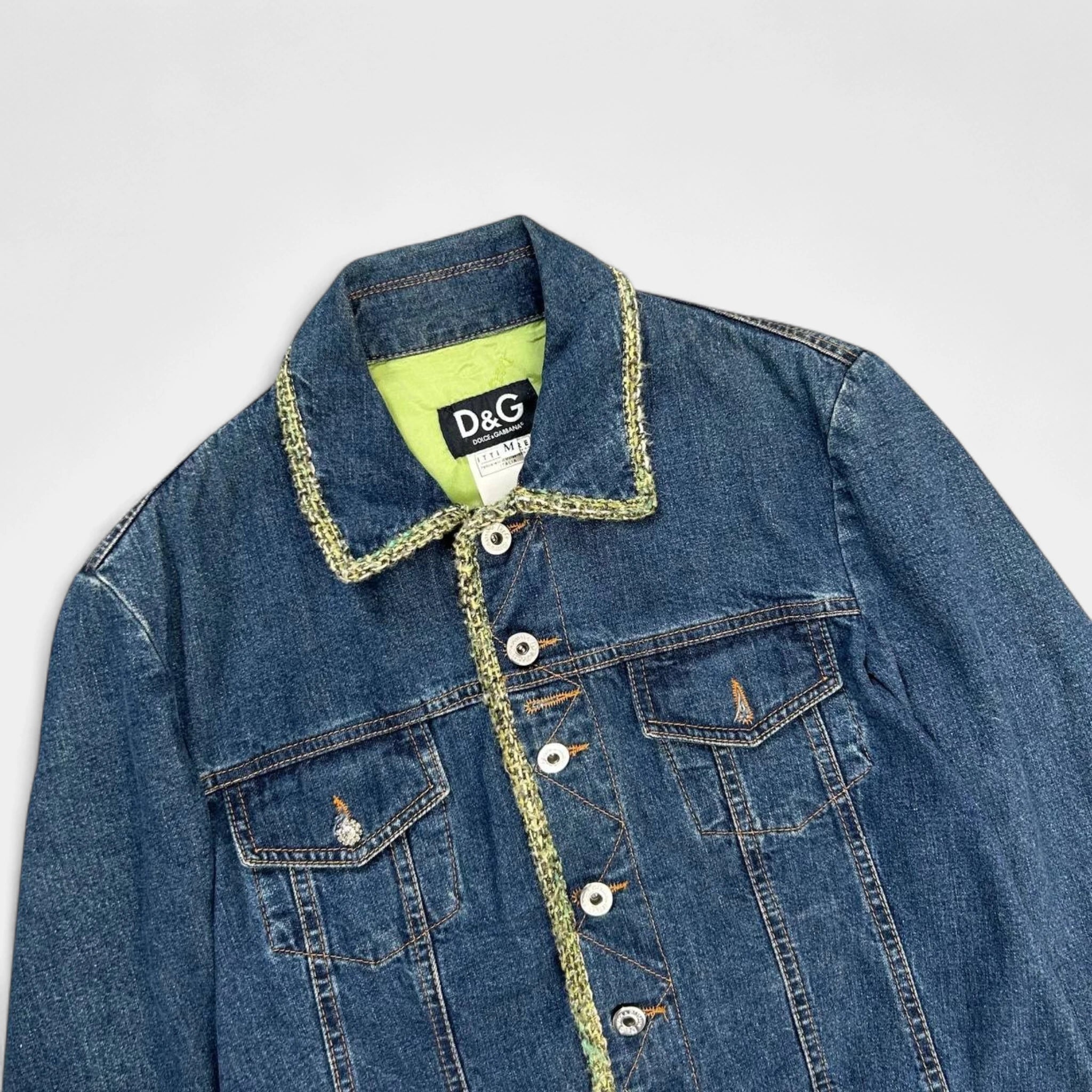 Dolce & Gabbana Green Tweed Denim Jacket