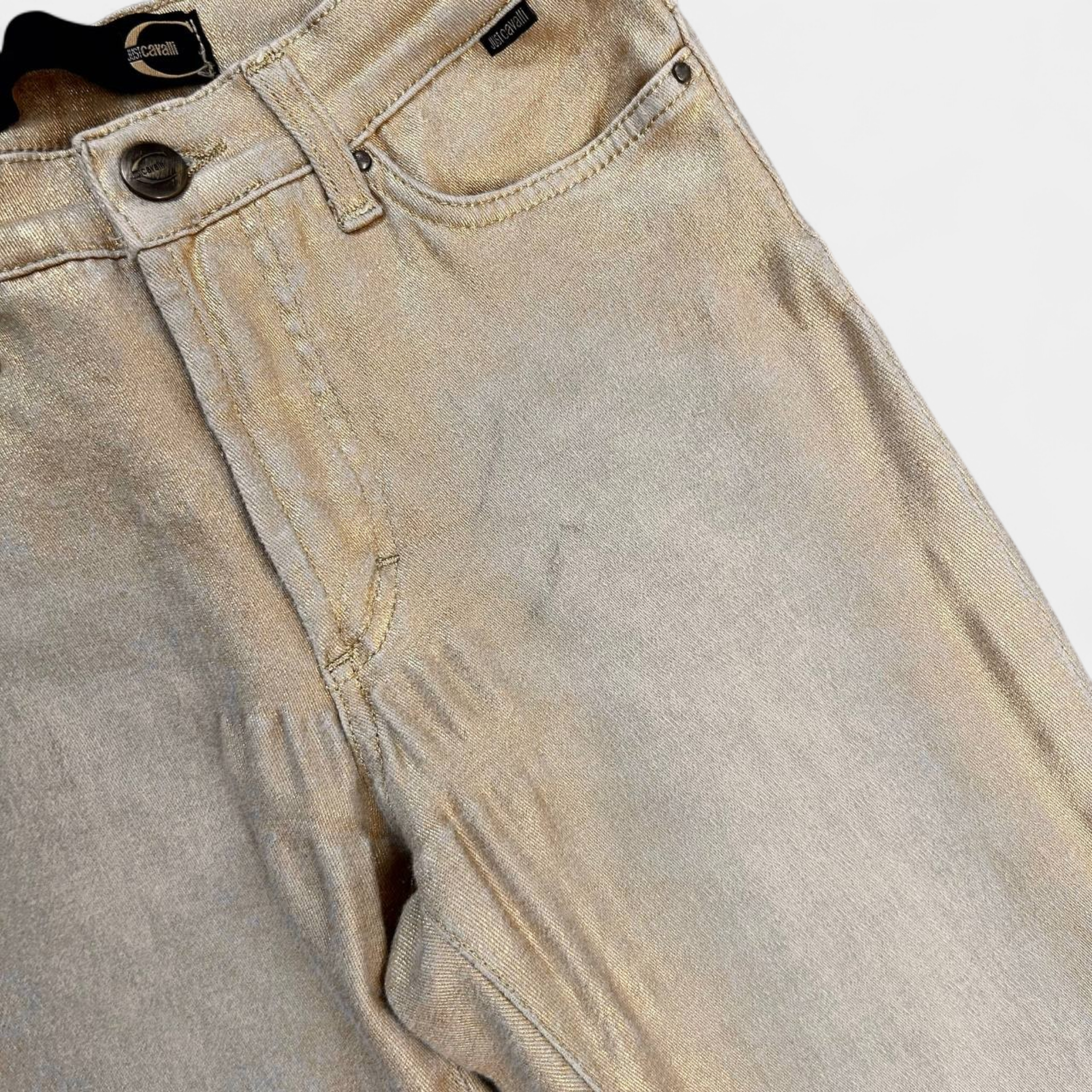 Cavalli Metallic Gold Straight Leg Jeans