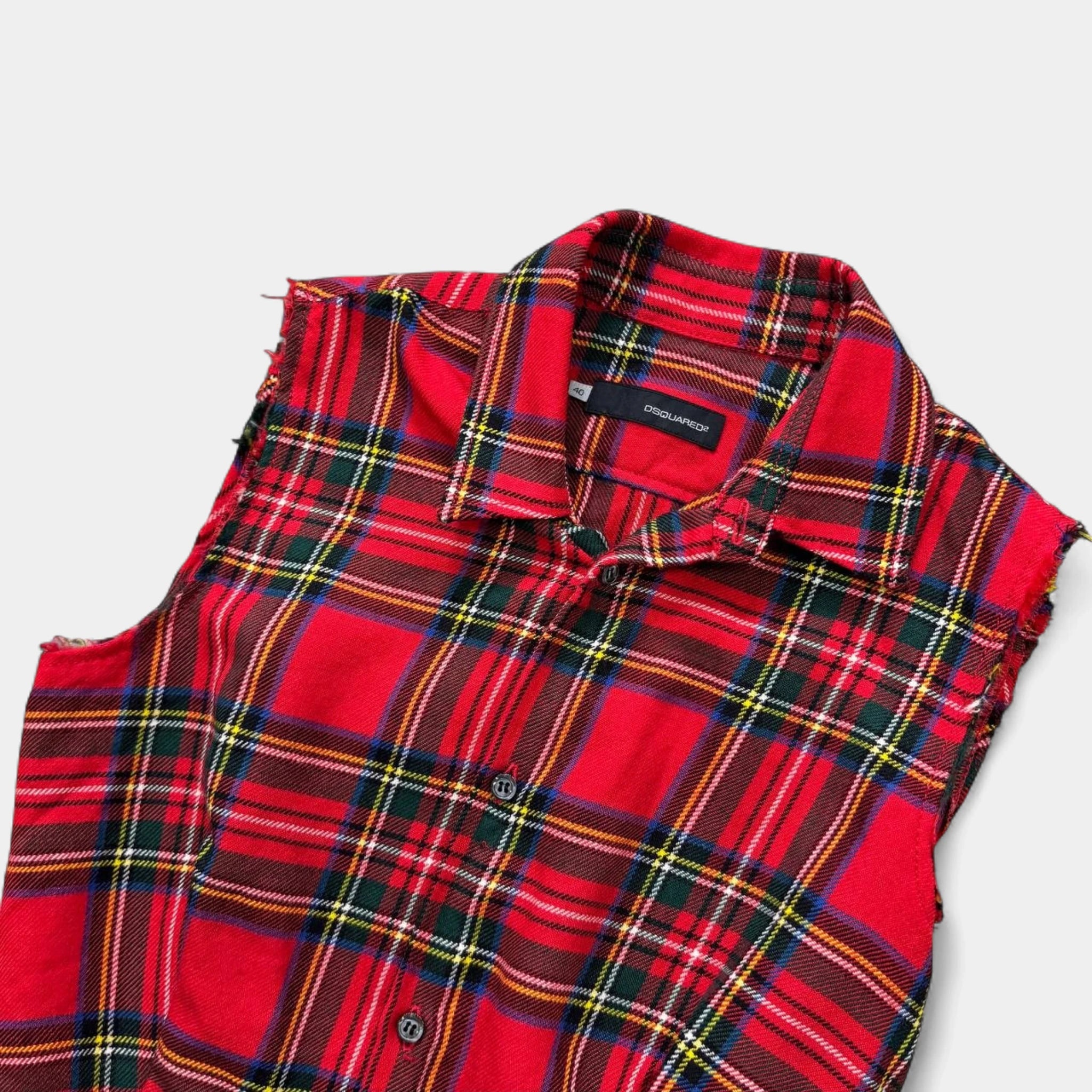 Dsquared2 Red Tartan Plaid Sleeveless Frayed Shirt