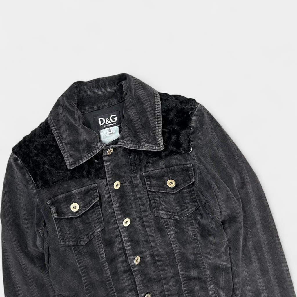 Dolce & Gabbana Black Corduroy Trucker Denim Jacket