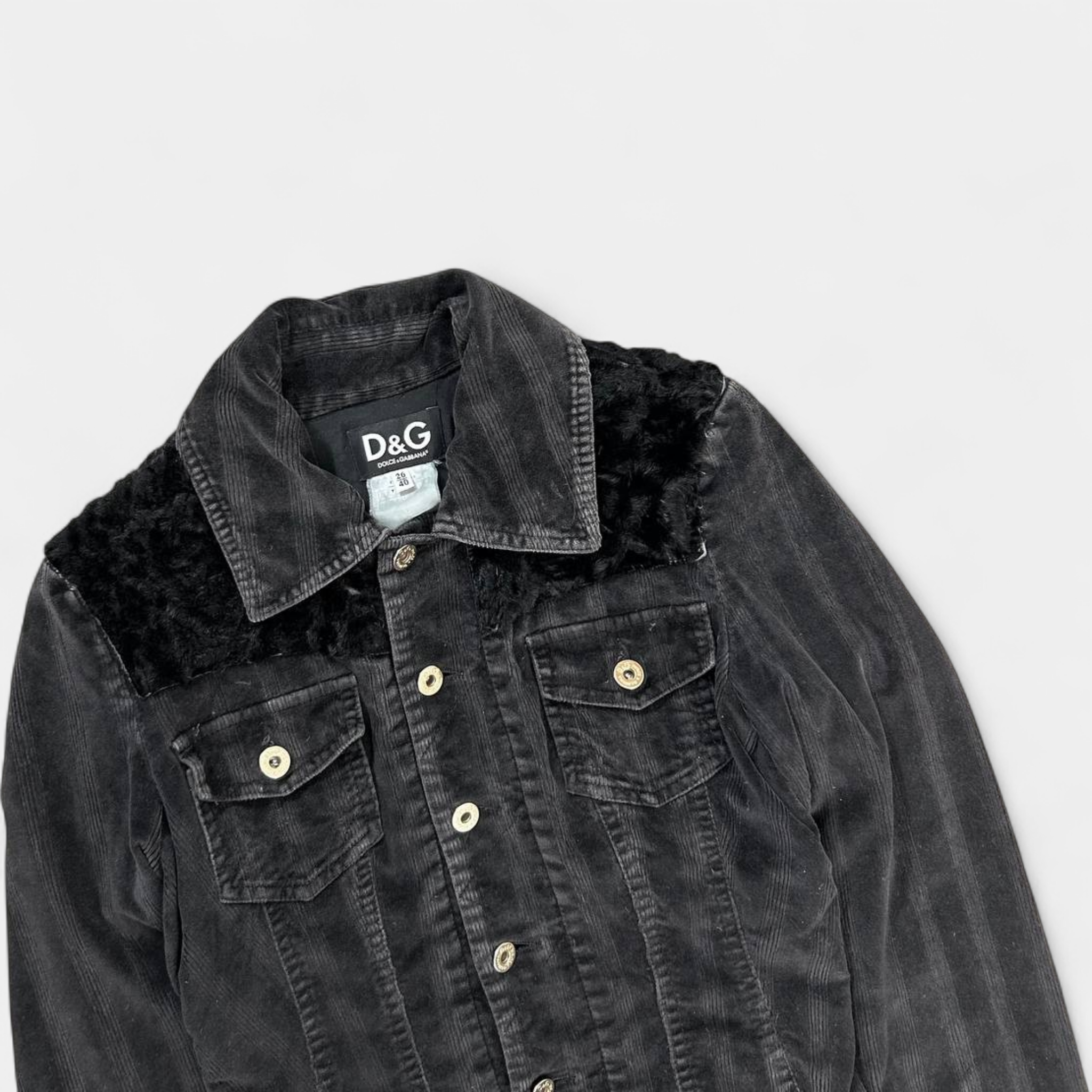 Dolce & Gabbana Black Corduroy Trucker Denim Jacket