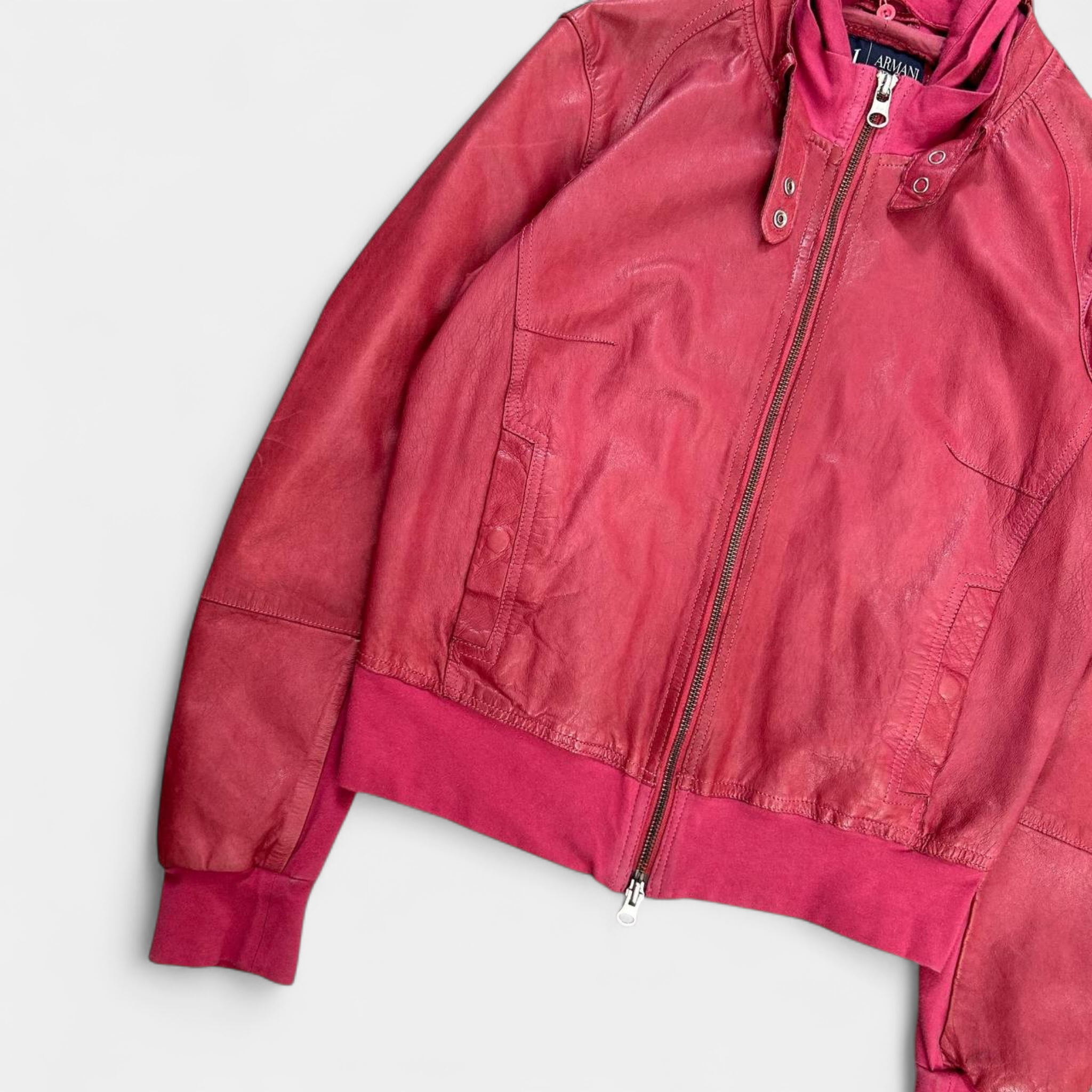 Armani Jeans Pink Hooded Leather Jacket