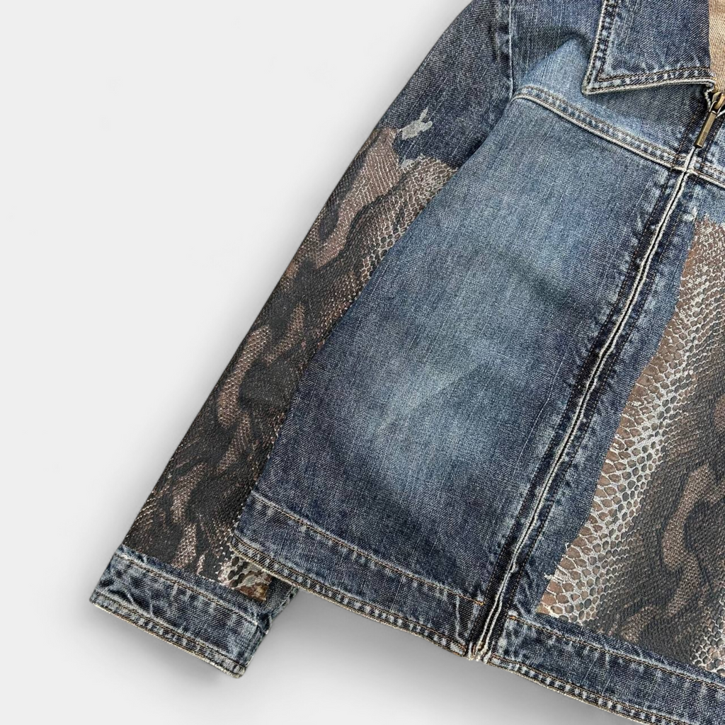 Just Cavalli Snake Skin Patch Denim Jacket