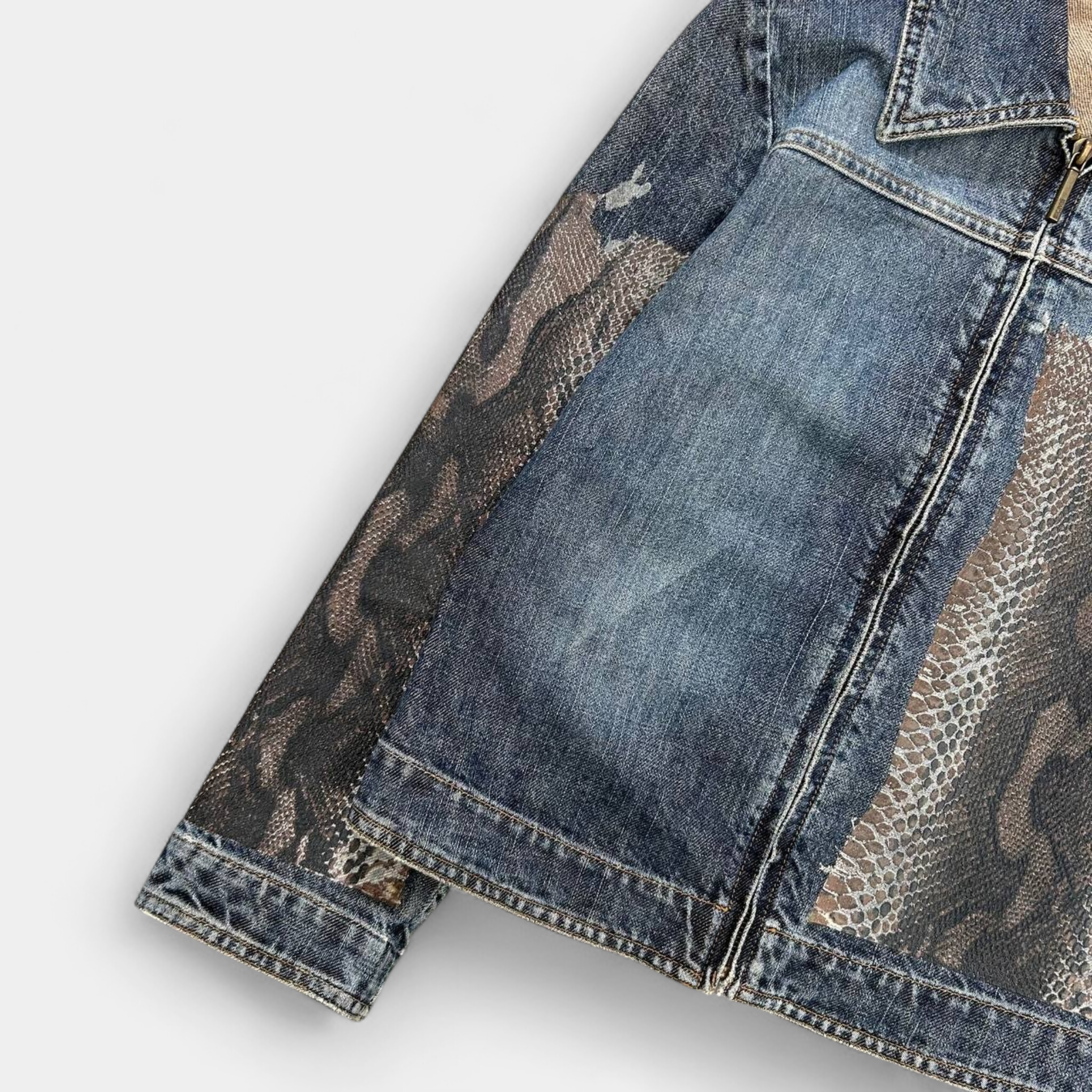 Just Cavalli Snake Skin Patch Denim Jacket
