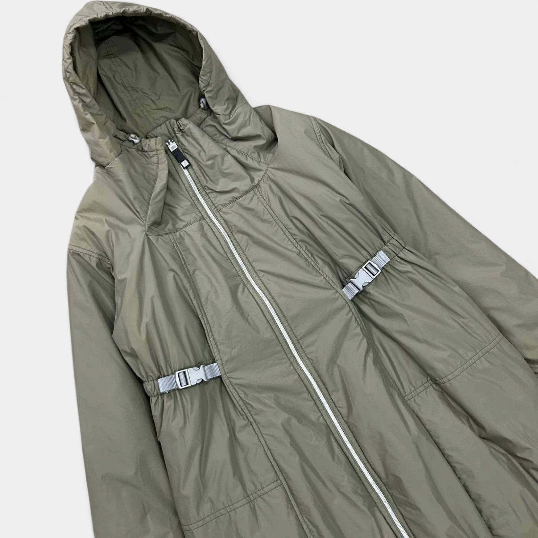 Marithé + François Girbaud 2000s Technical Long Nylon Trench Coat Khaki