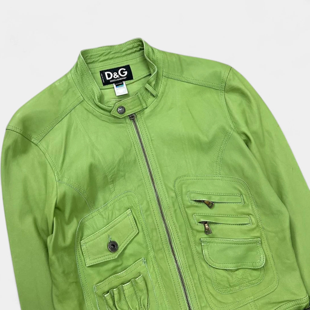 2000's Dolce & Gabbana Matcha Green Leather Jacket