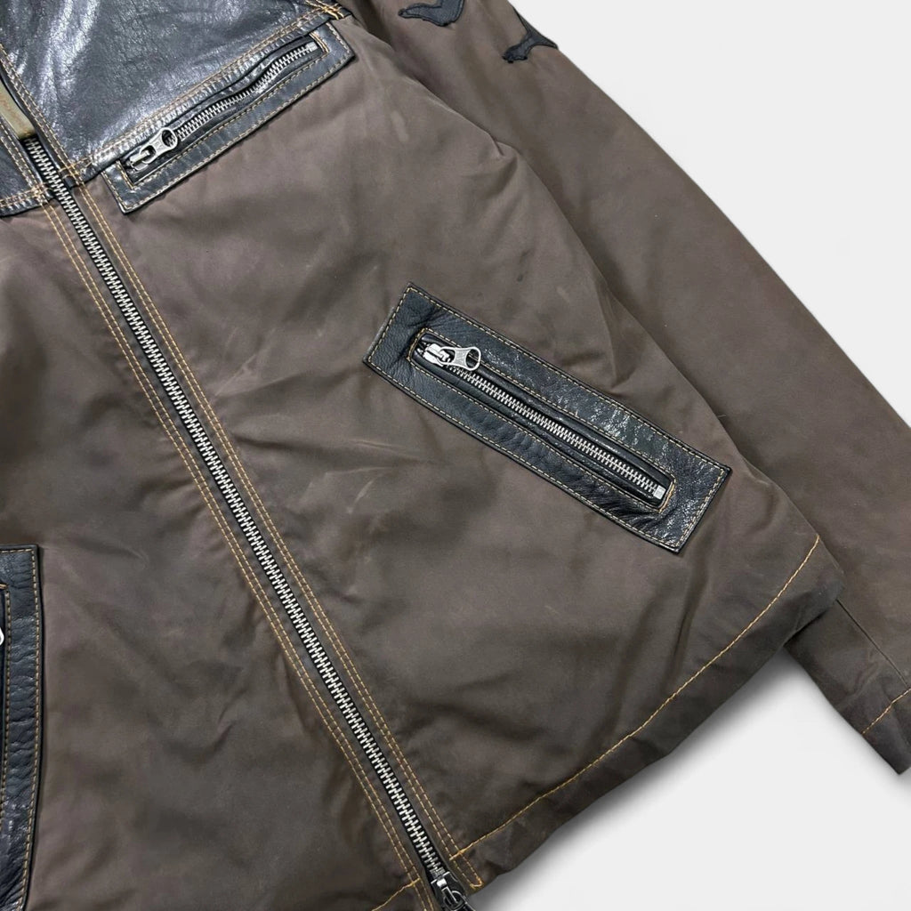 Armani Jeans Brown Leather Nylon Jacket