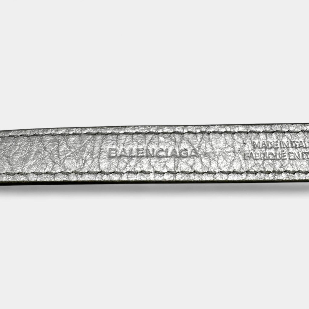 Balenciaga Metallic Silver Arena Leather City Stud Wrap Bracelet