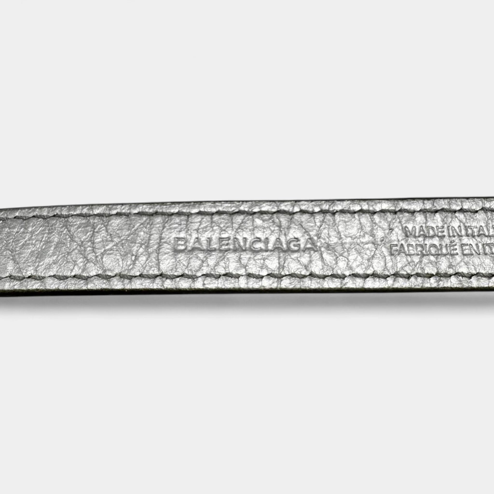 Balenciaga Metallic Silver Arena Leather City Stud Wrap Bracelet