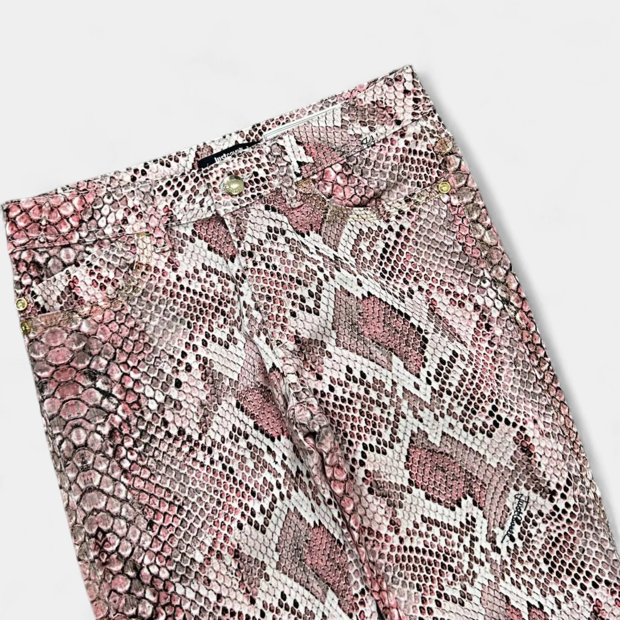 Just Cavalli Pink Snake Print Skinny Denim Pants