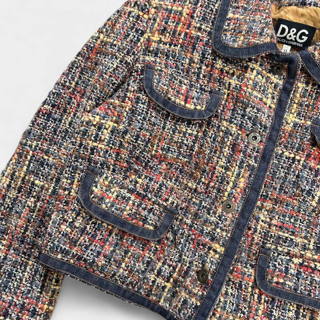 Dolce & Gabbana 2000's Tweed Dark Denim Contrast Jacket