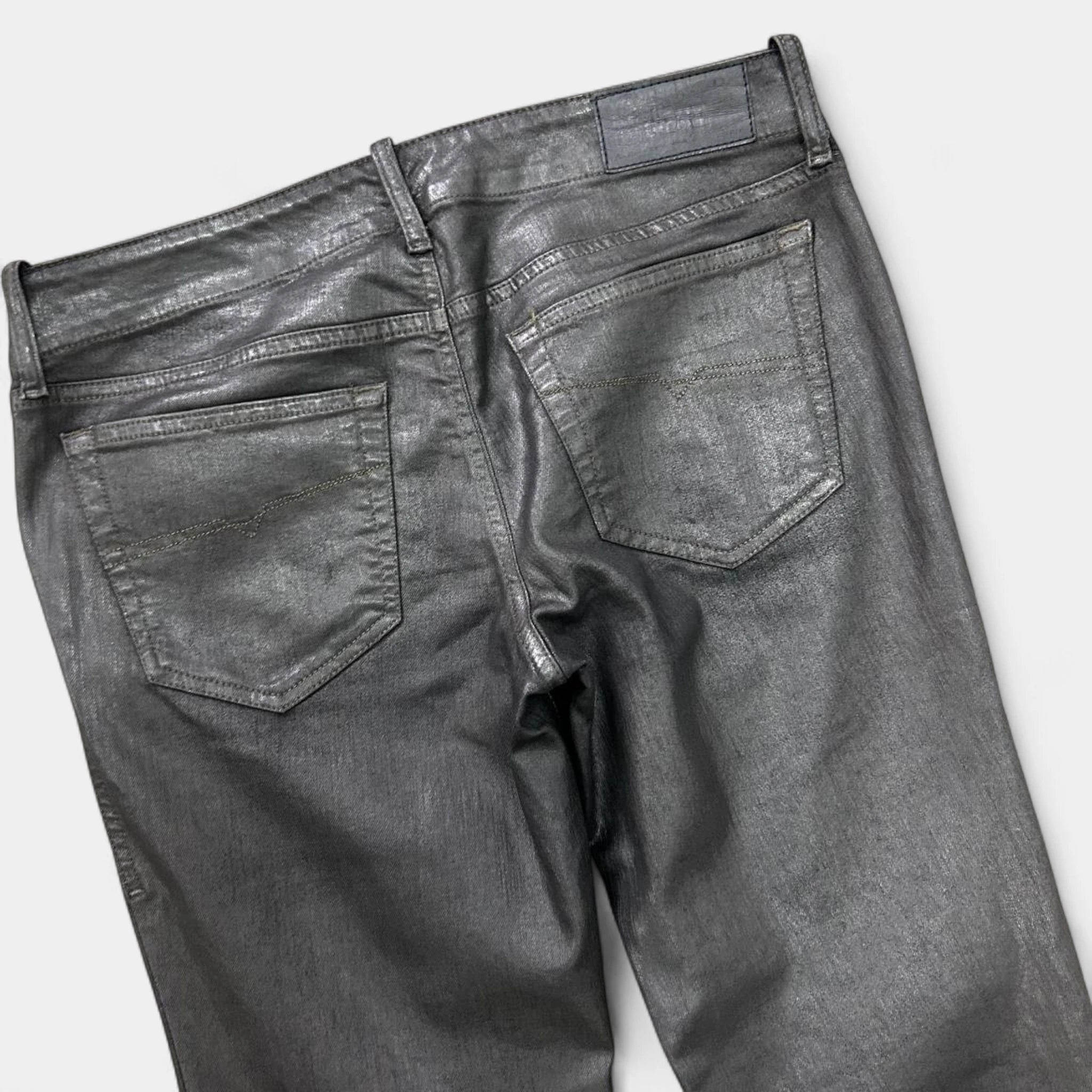 Diesel 2000's Metallic Gray Skinny Waxed Denim Pants