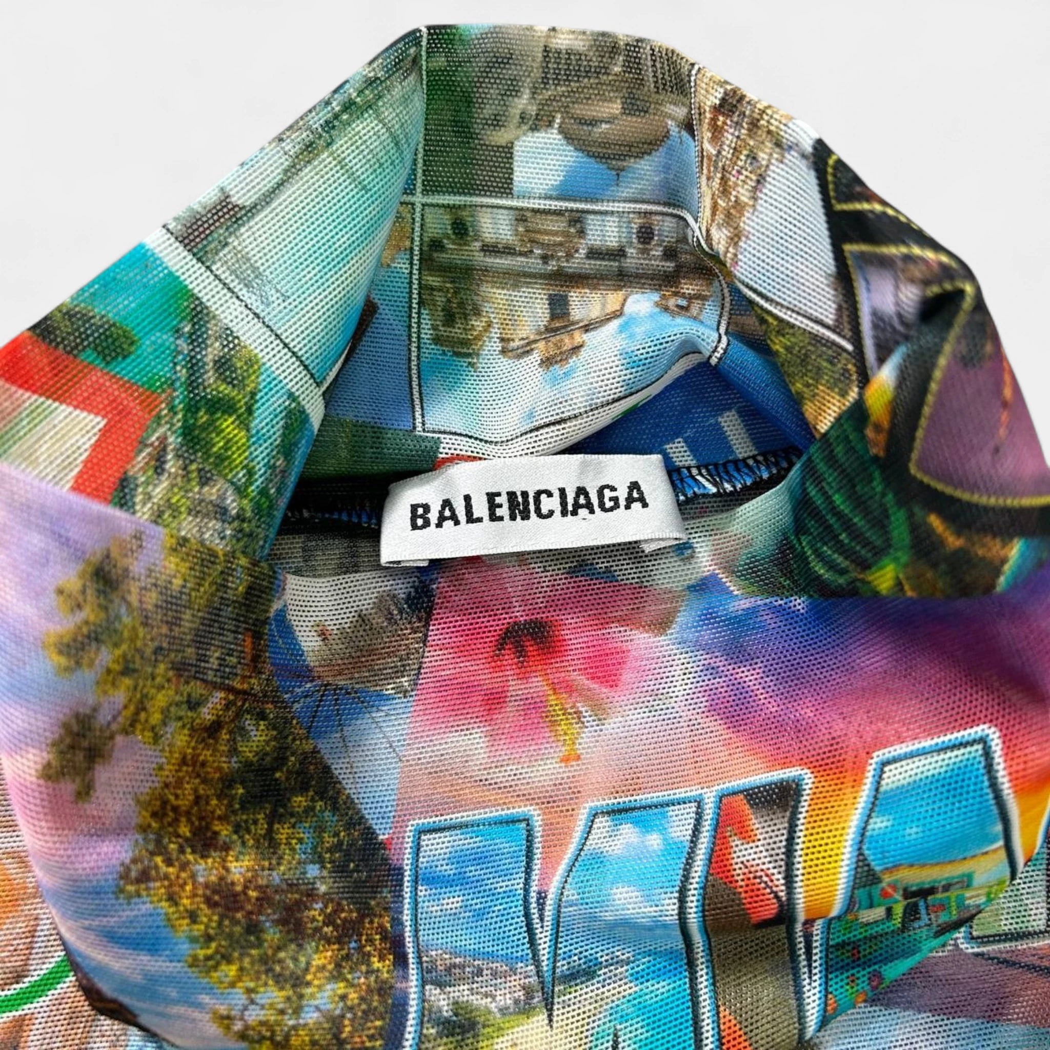 Balenciaga Postcard Print Mesh Long Sleeve