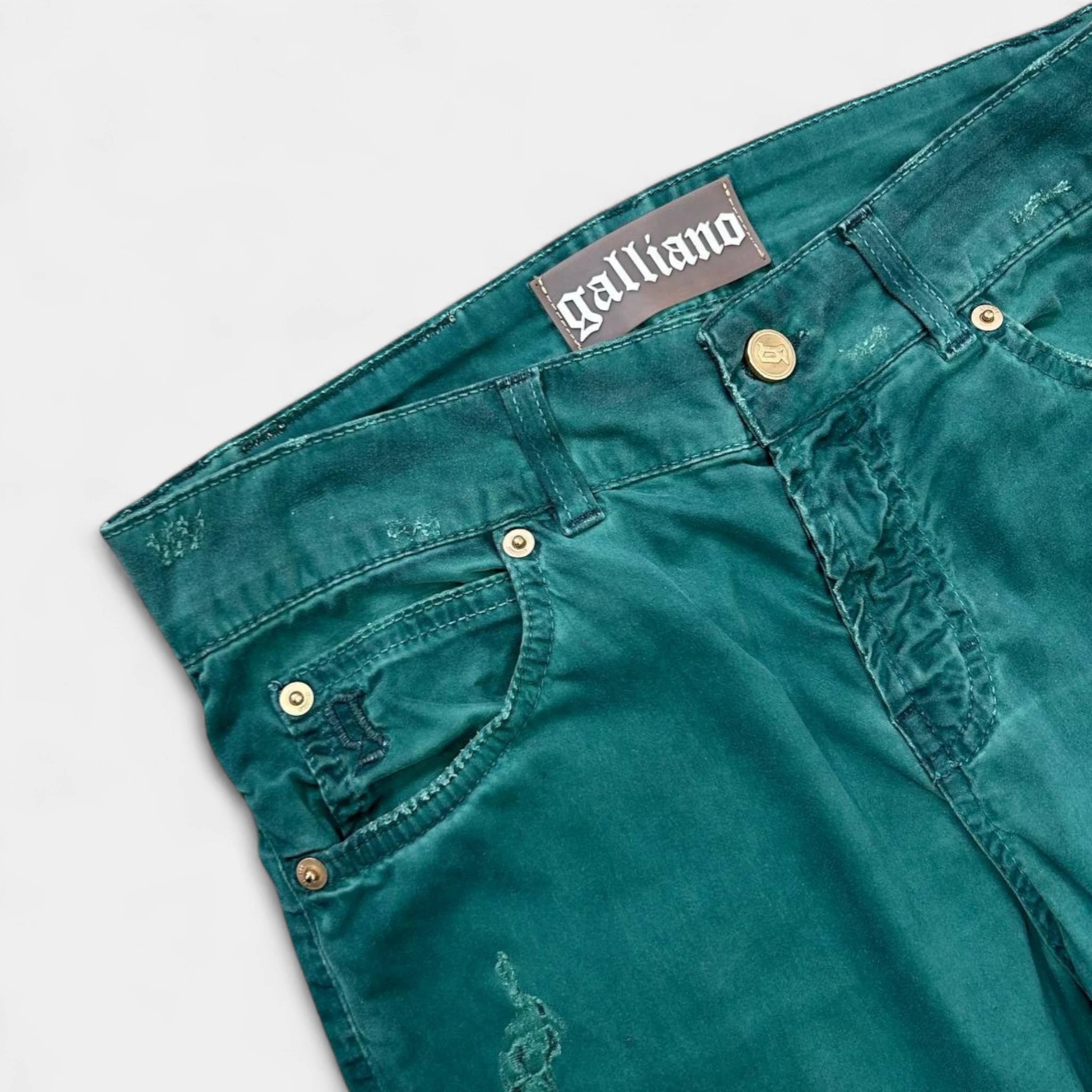 Galliano 2000s Distressed Turquoise Jeans