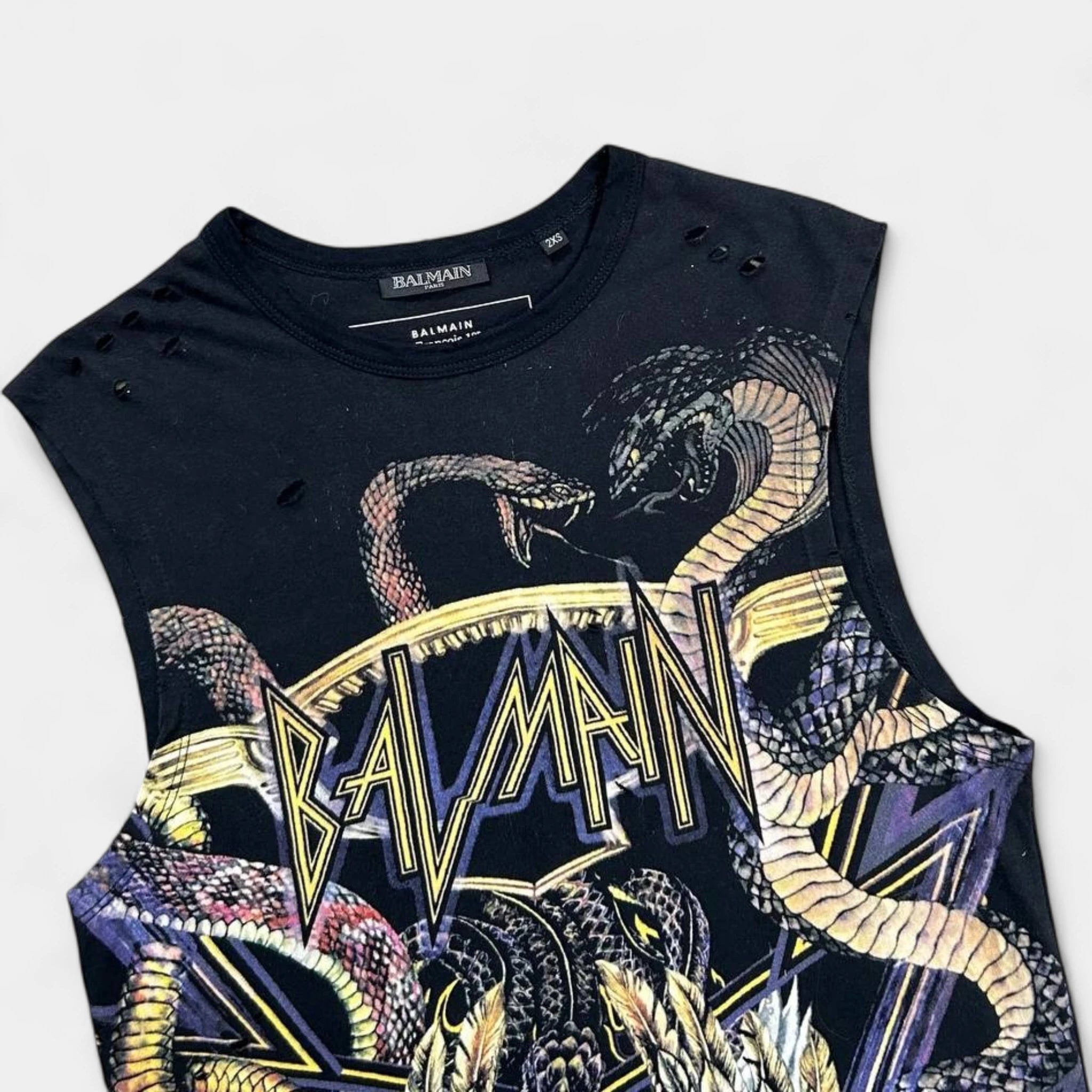 Balmain Distressed Snake Graphic Tank Top