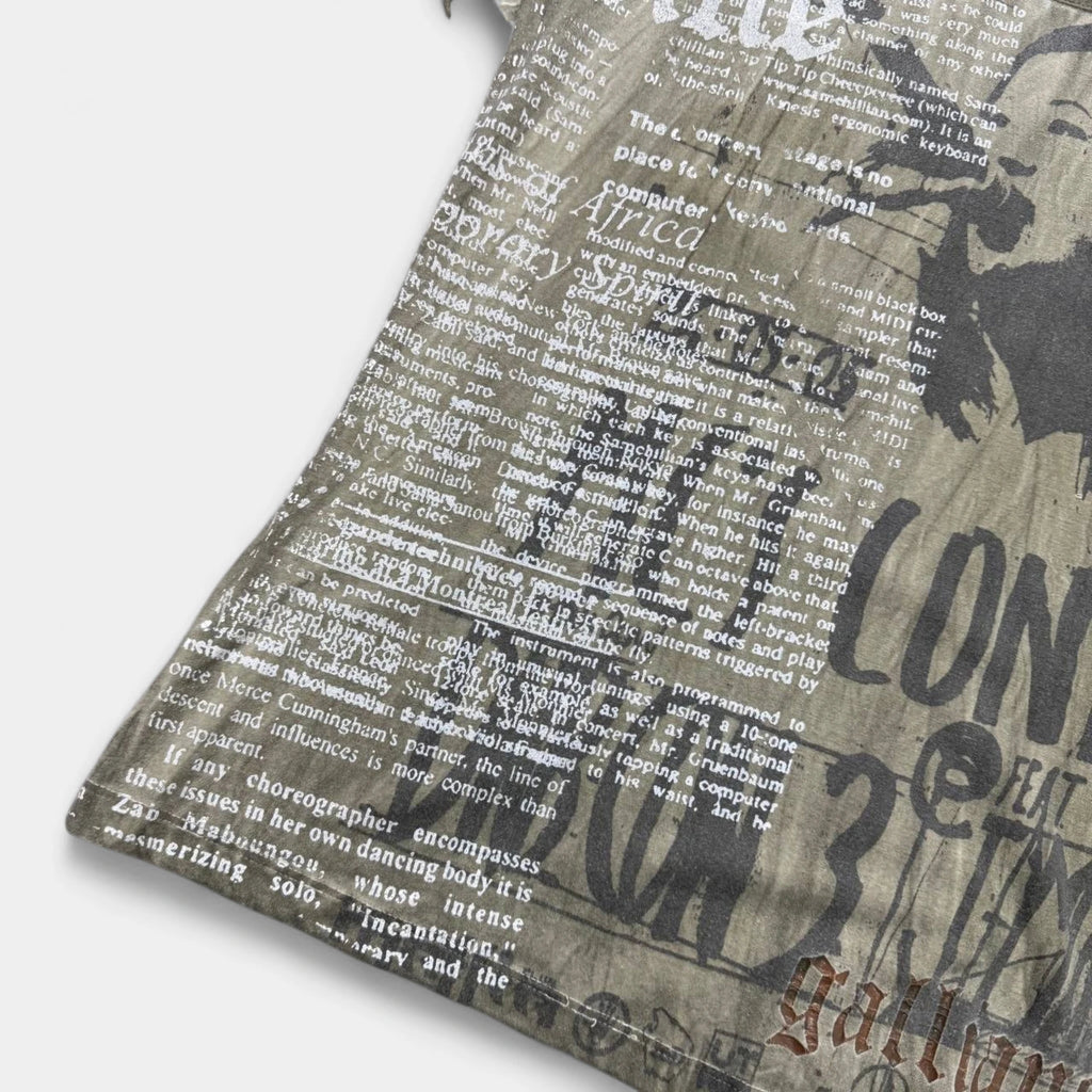 Galliano Khaki Newspaper Print T-Shirt
