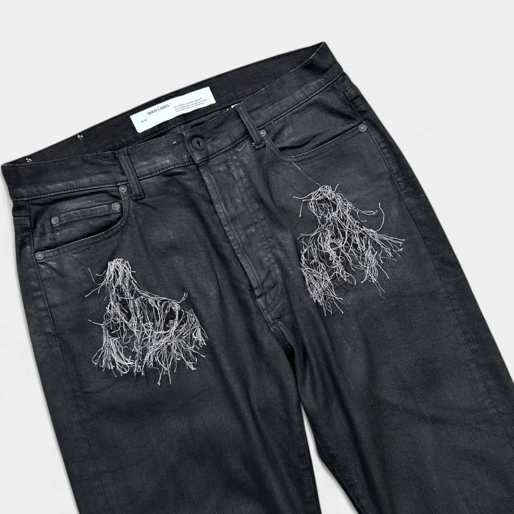Off-White 2023 Waxed Black Denim Pants