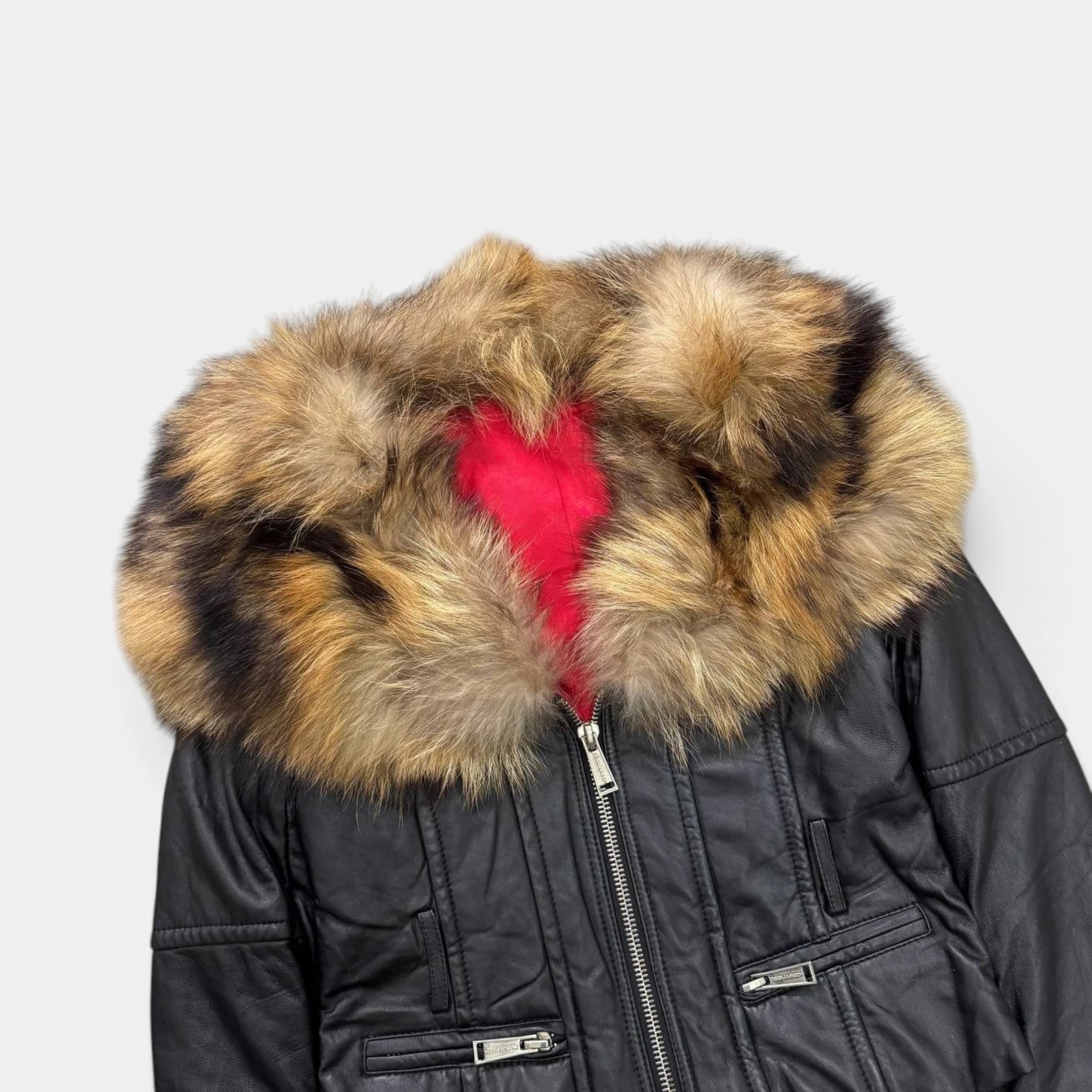 Dsquared2 FW07 Lambskin Leather Jacket with Raccoon Fur Collar