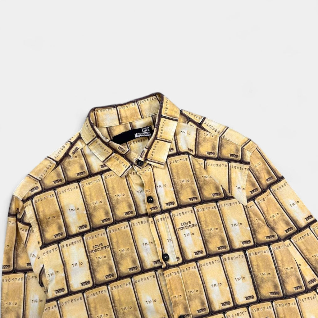 Love Moschino Gold Ingot Print Button Shirt