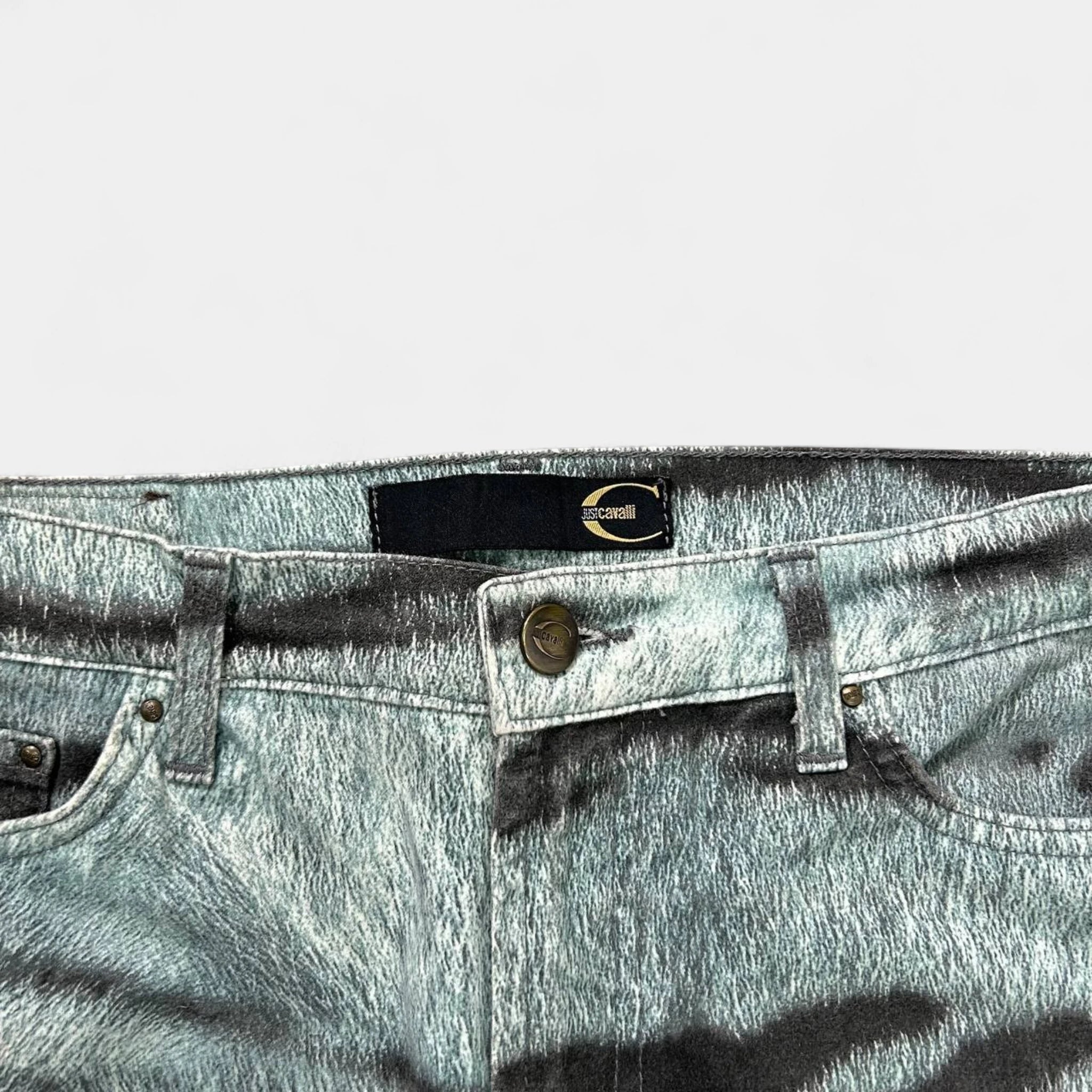 Just Cavalli Blue Tiger Print Flared Pants