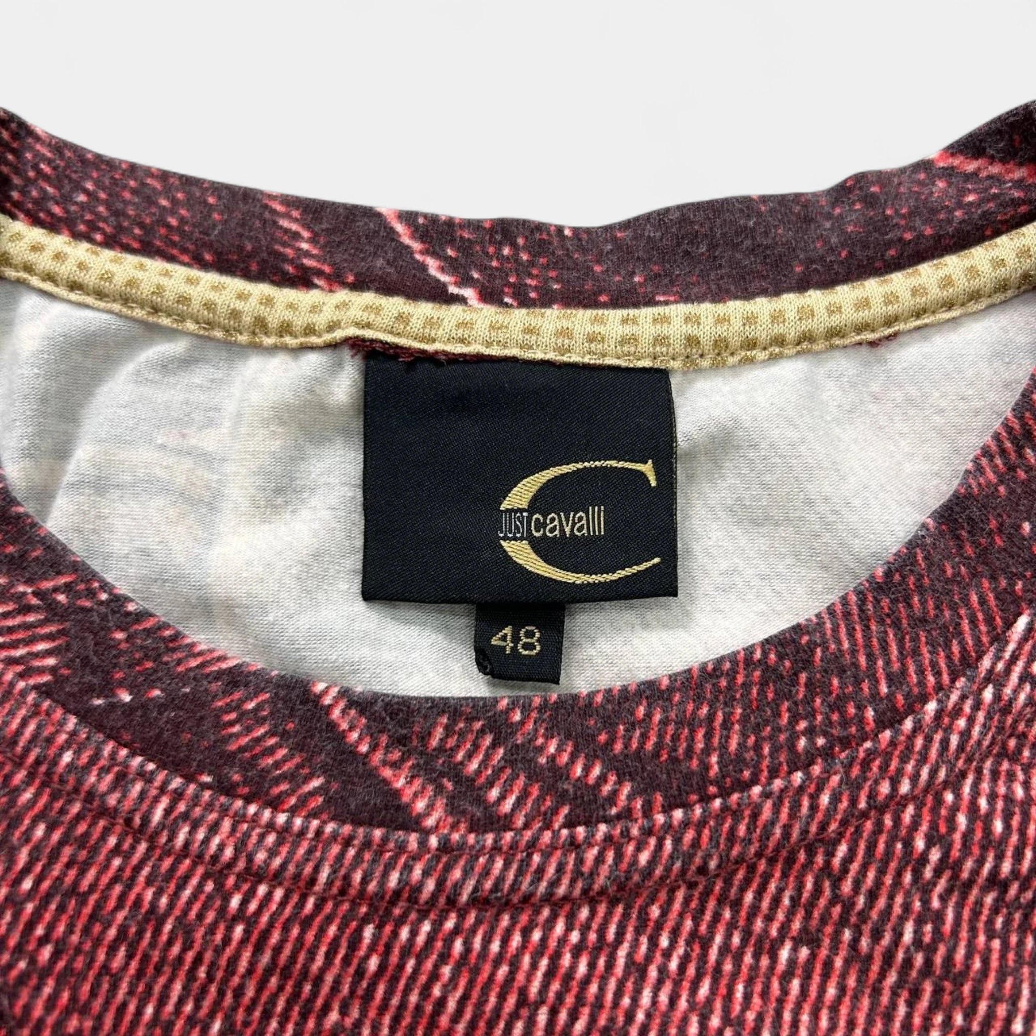 Just Cavalli Red Denim Pattern Sleeveless T-Shirt