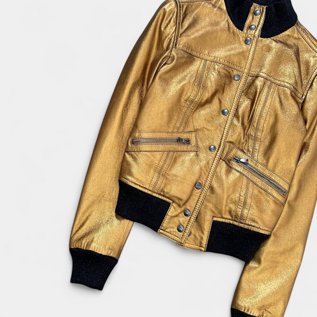 Dolce & Gabbana 2010s Gold Metallic Leather Jacket