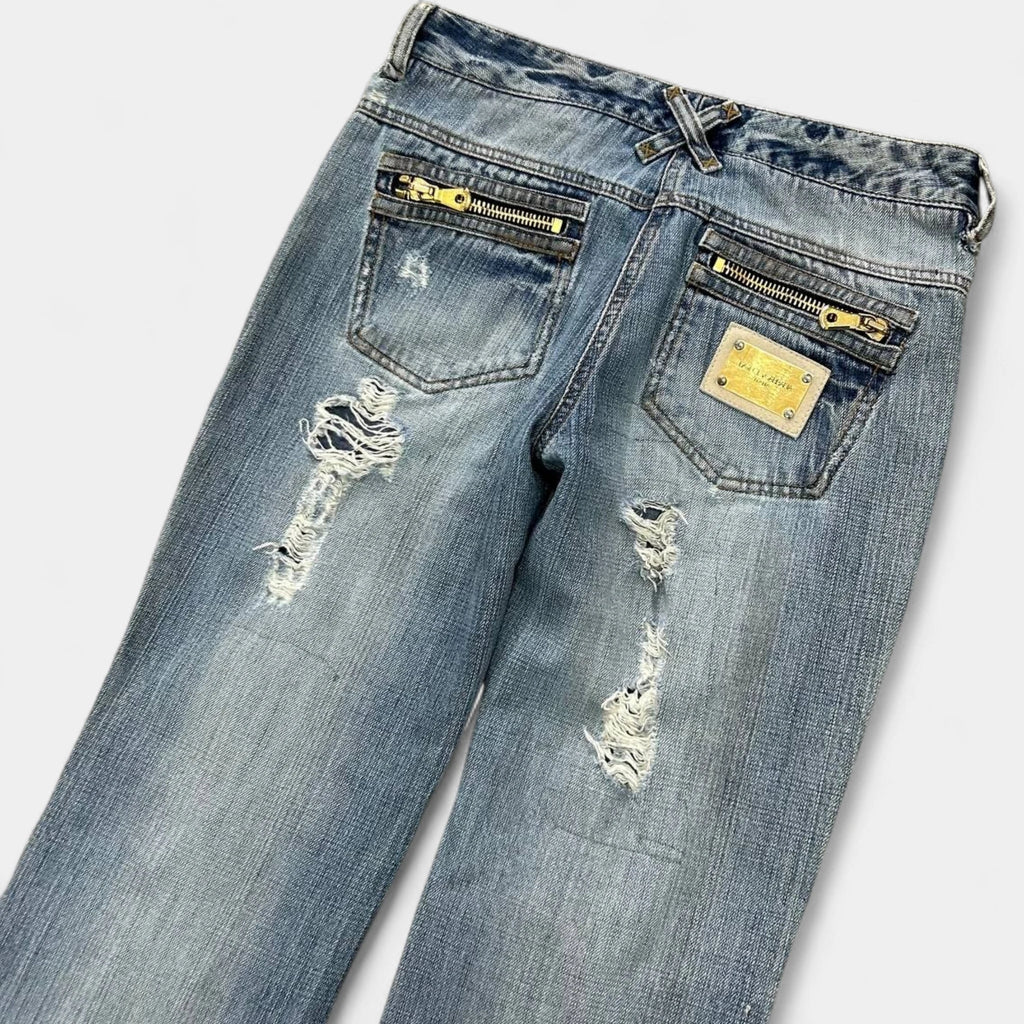 Dolce & Gabbana 2000's Flared Distressed Blue Jeans