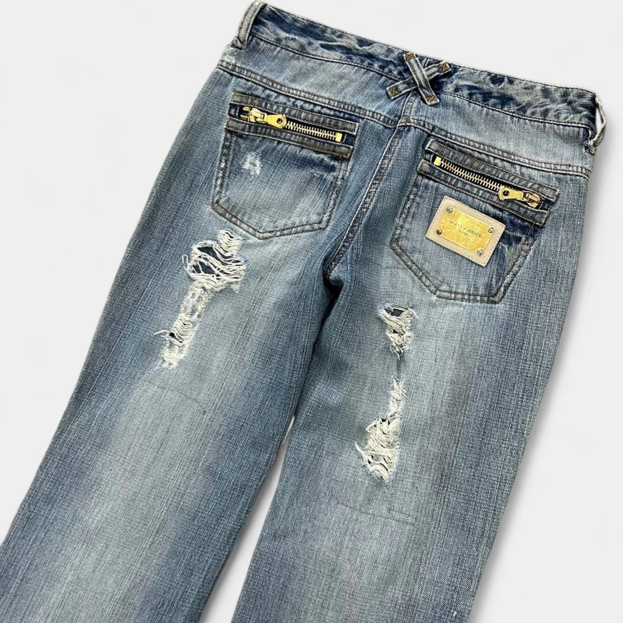 Dolce & Gabbana 2000's Flared Distressed Blue Jeans