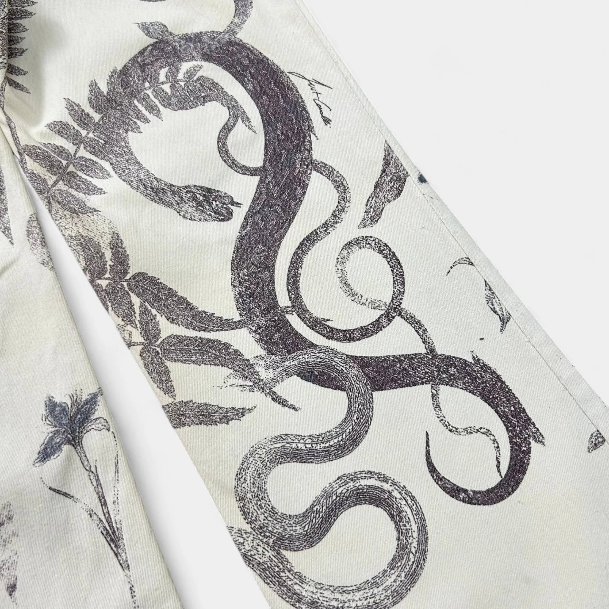 Just Cavalli SS04 Serpent Botanical Print Flare Jeans