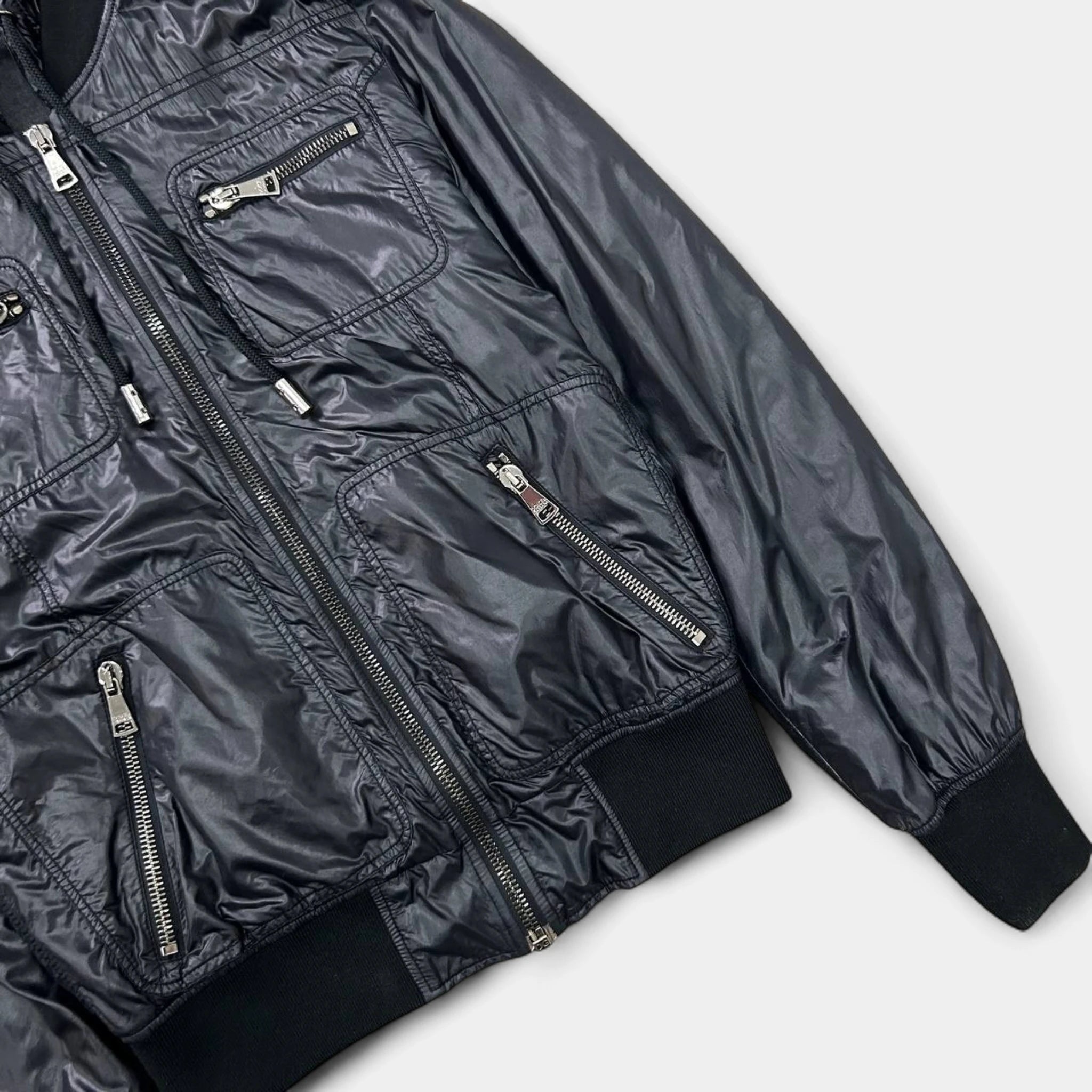 Dolce & Gabbana Utilitarian Navy Blue Hooded Bomber Jacket