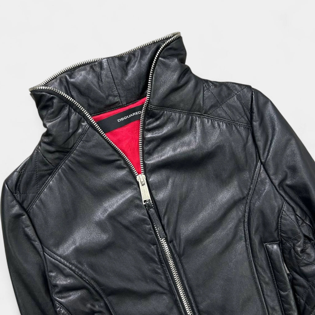 Dsquared2 Black Cropped Leather Jacket Women
